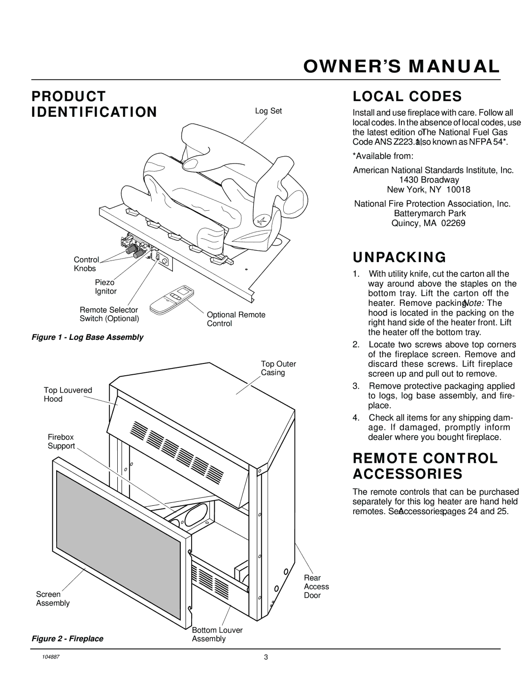 Desa LFP33NR installation manual Product Identification, Local Codes, Unpacking, Remote Control Accessories 