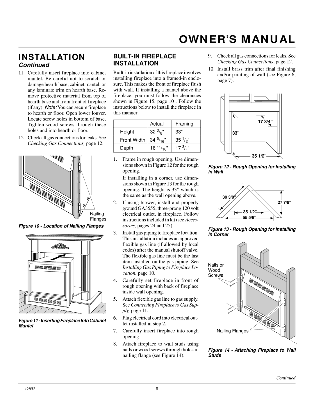 Desa LFP33NR installation manual BUILT-IN Fireplace Installation, Location of Nailing Flanges 