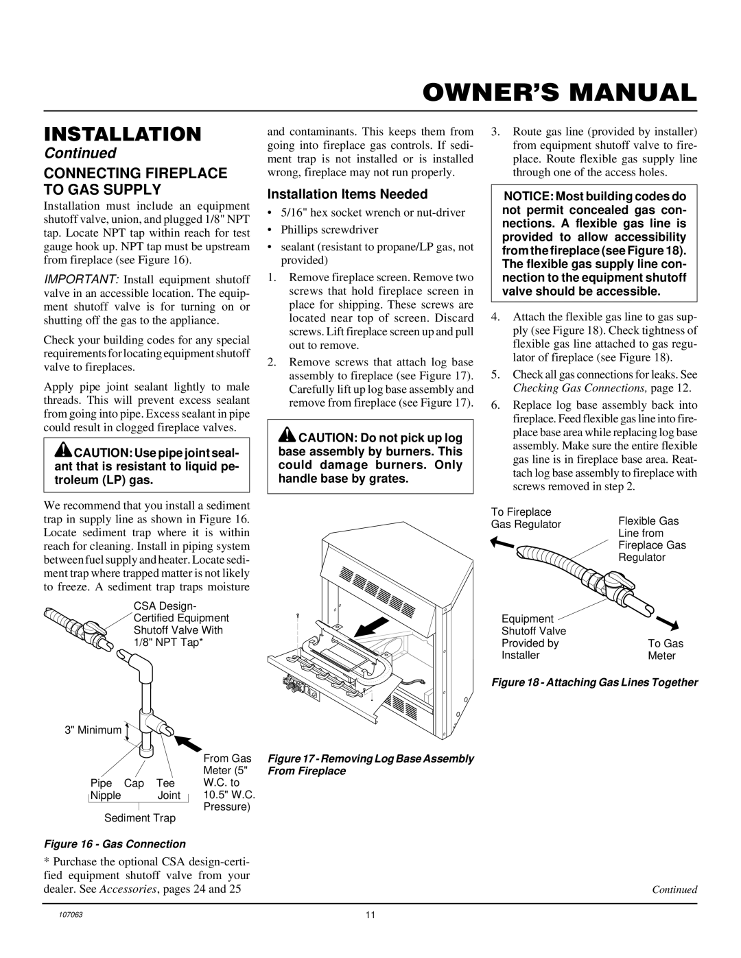 Desa LFP33NRA installation manual Connecting Fireplace to GAS Supply, Gas Connection 