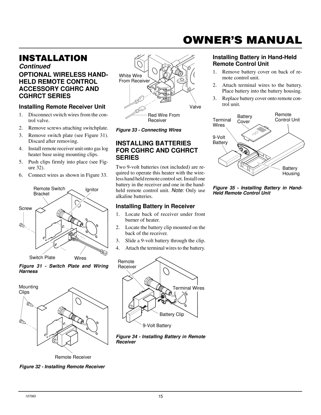 Desa LFP33NRA installation manual Installing Batteries for Cghrc and Cghrct Series, Installing Battery in Receiver 