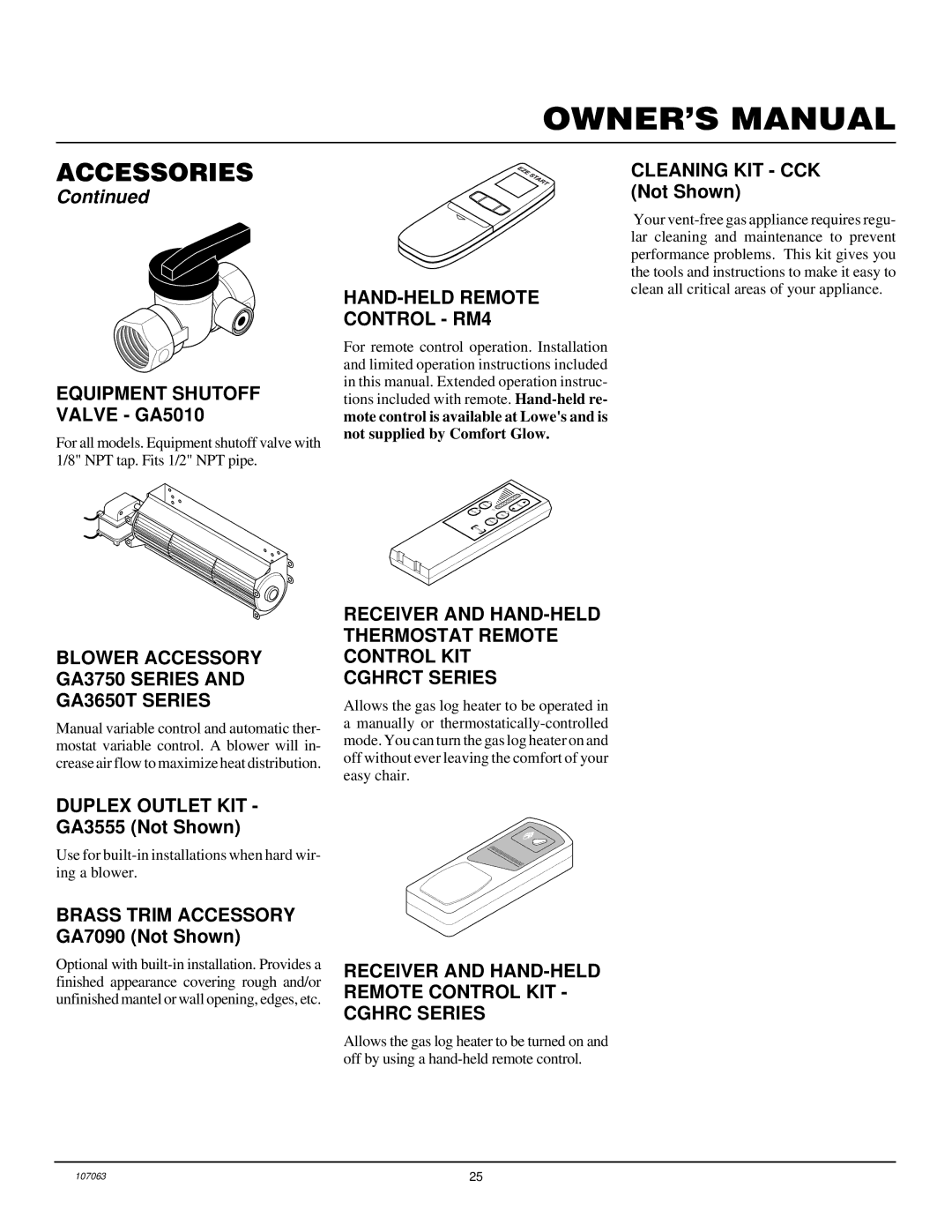 Desa LFP33NRA installation manual Equipment Shutoff Valve GA5010, HAND-HELD Remote Control RM4 