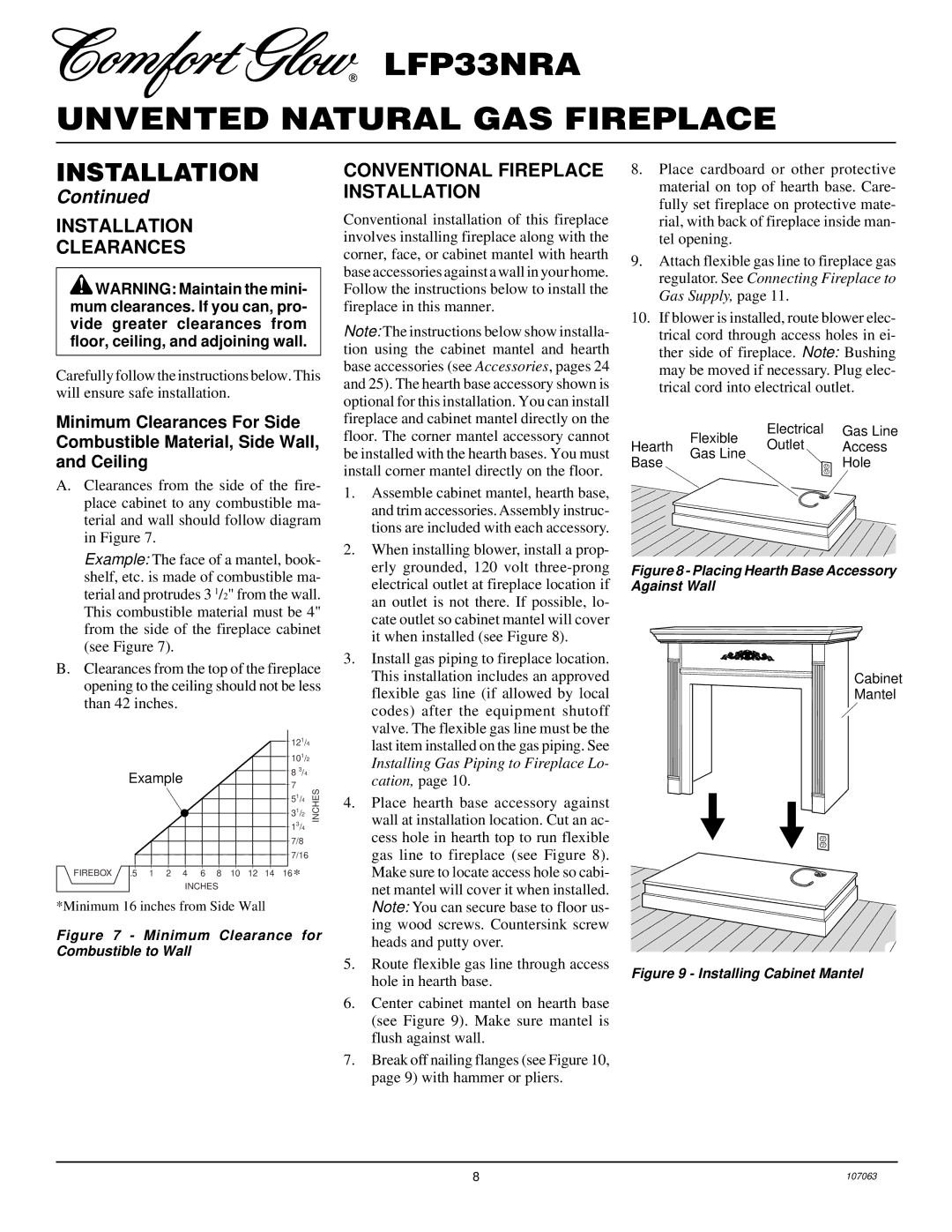 Desa LFP33NRA installation manual Installation Clearances, Conventional Fireplace Installation 