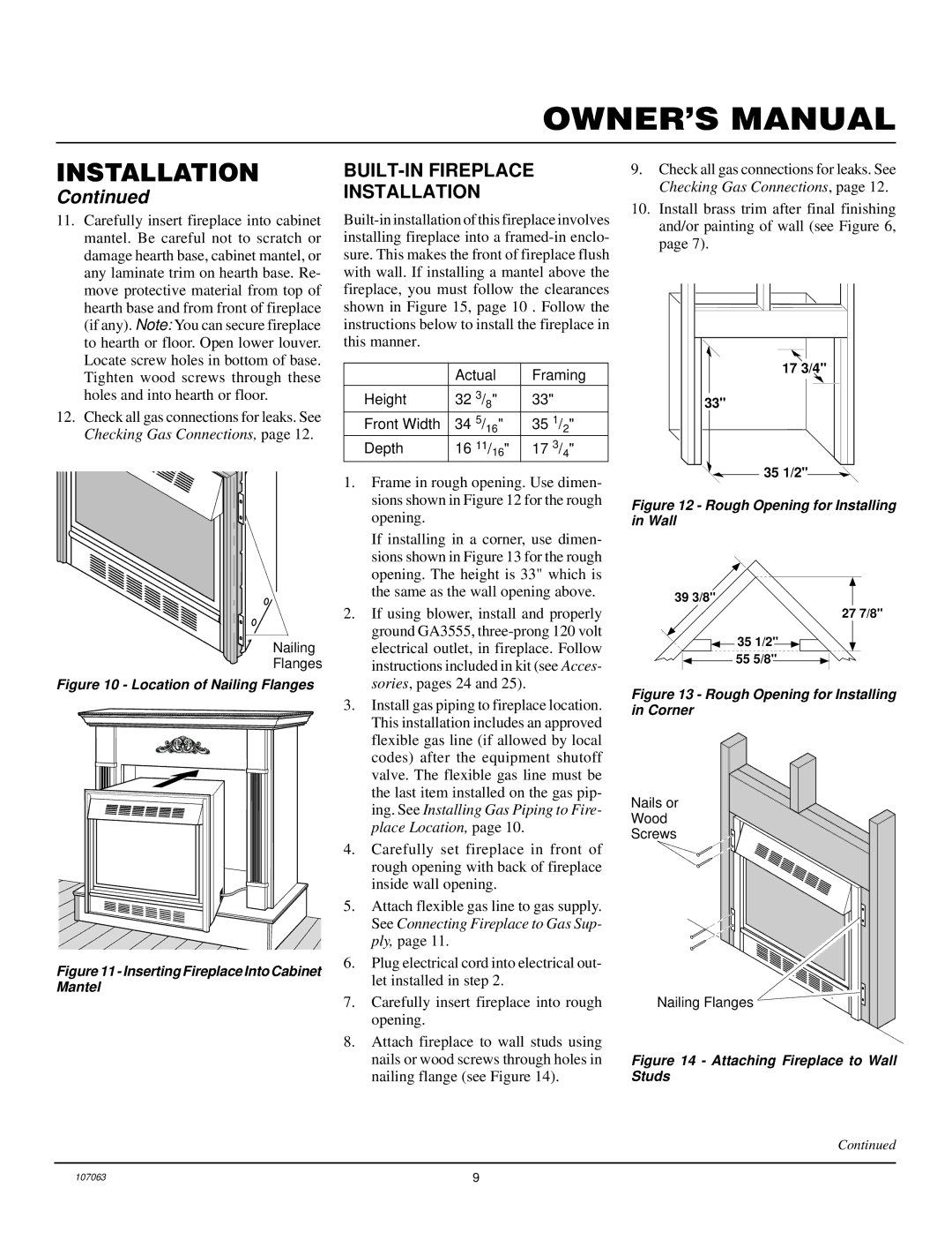 Desa LFP33NRA installation manual BUILT-IN Fireplace Installation, Location of Nailing Flanges 