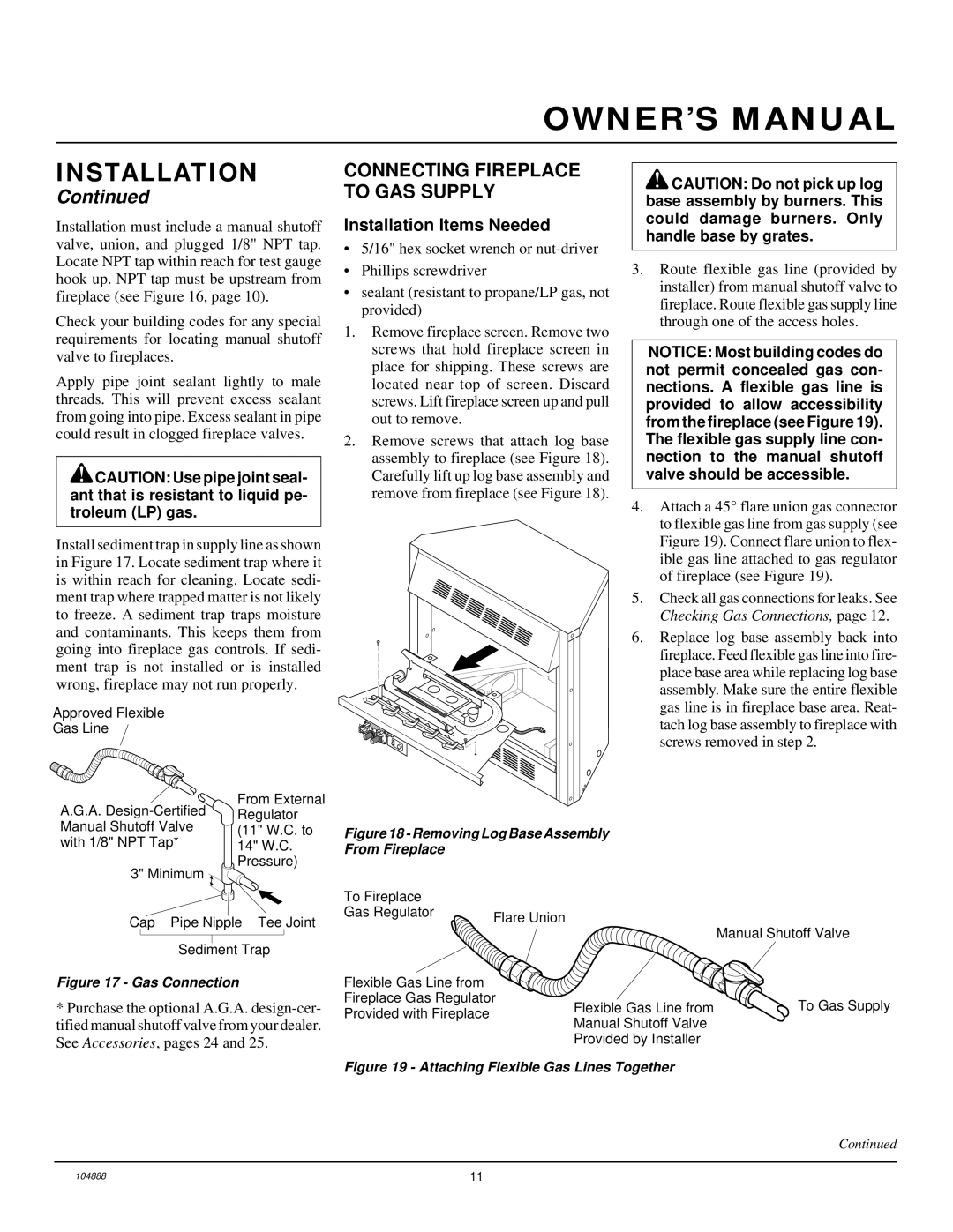 Desa LFP33PR installation manual Connecting Fireplace to GAS Supply, Flare Union Manual Shutoff Valve 