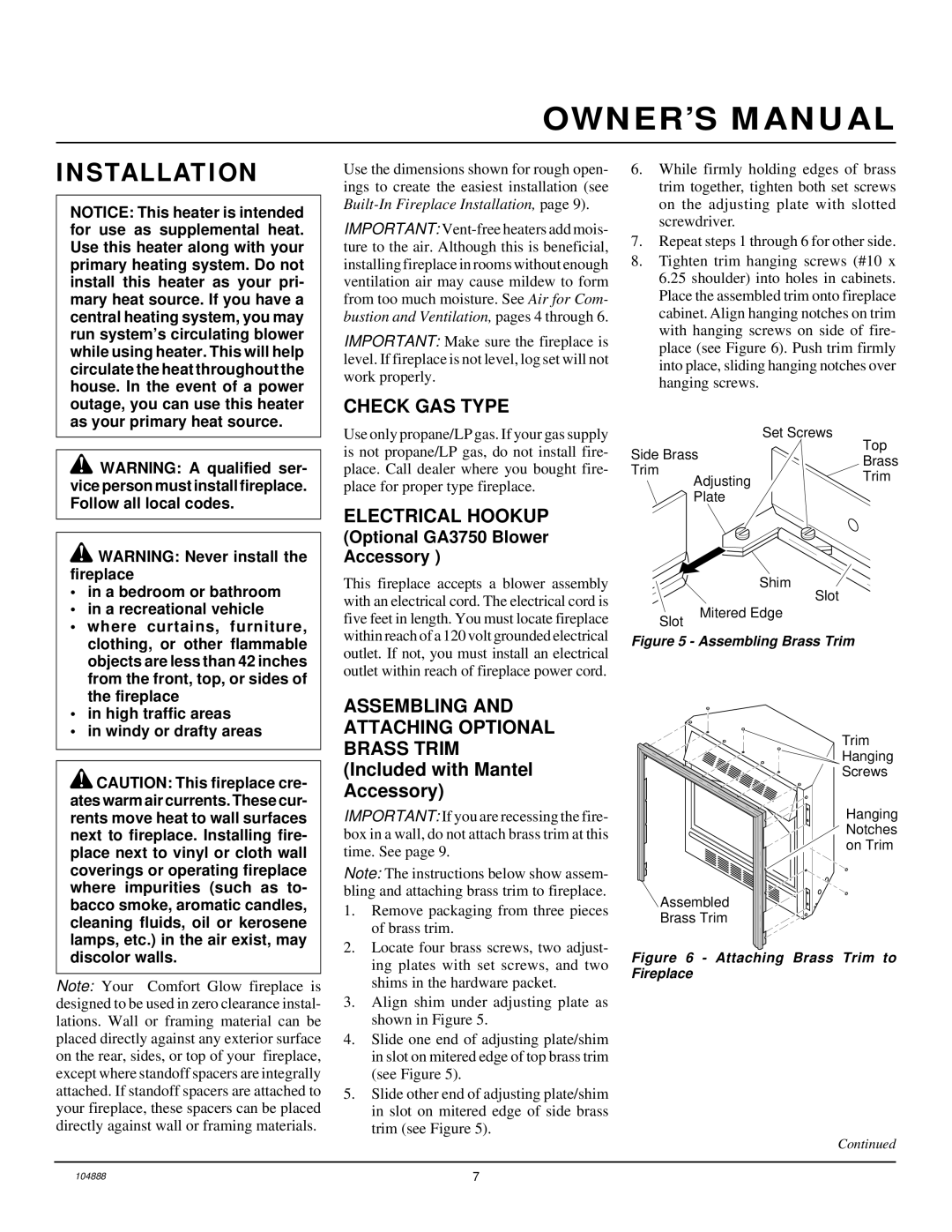 Desa LFP33PR installation manual Installation, Check GAS Type, Electrical Hookup, Optional GA3750 Blower Accessory 