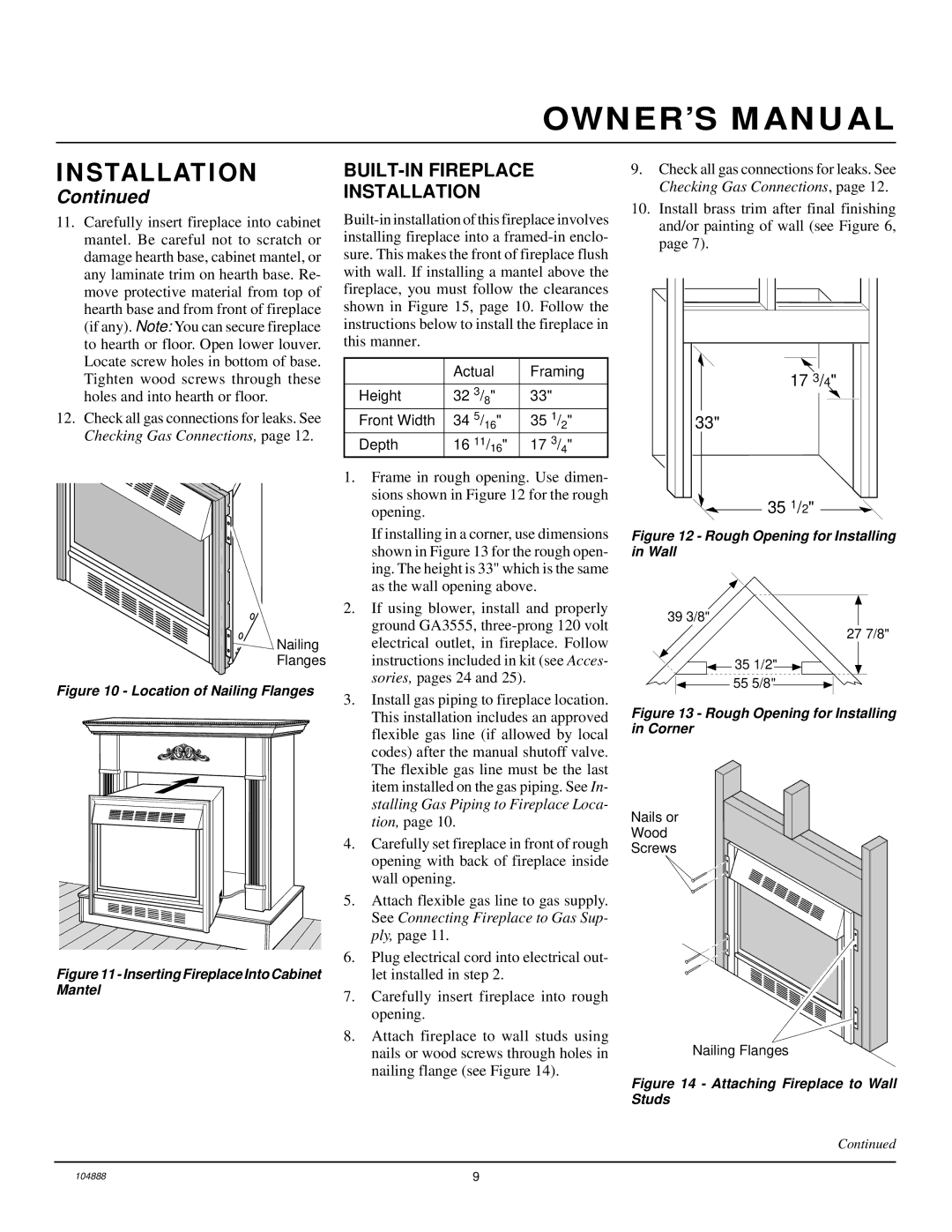 Desa LFP33PR installation manual BUILT-IN Fireplace Installation, Location of Nailing Flanges 