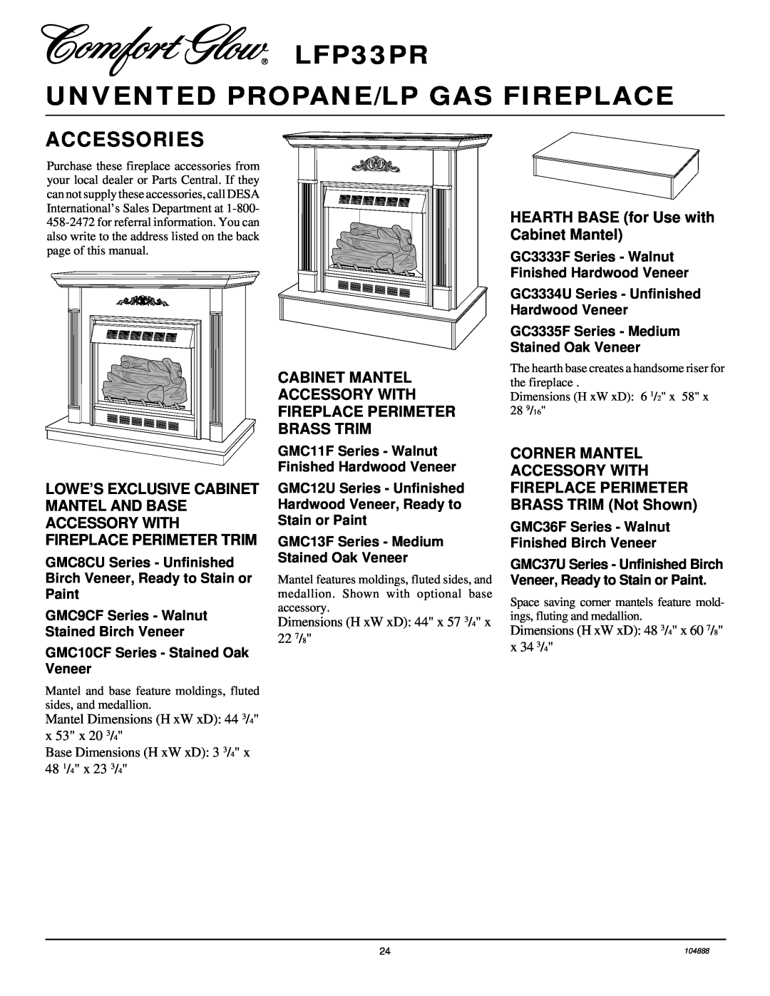 Desa LFP33PR Accessories, HEARTH BASE for Use with Cabinet Mantel, Corner Mantel, Dimensions H xW xD 44 x 57 3/4 x 22 7/8 