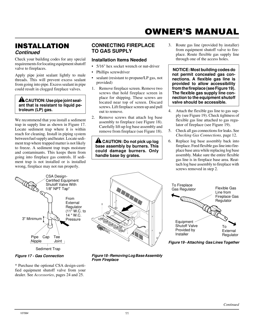 Desa LFP33PRA installation manual Connecting Fireplace to GAS Supply, Gas Connection 