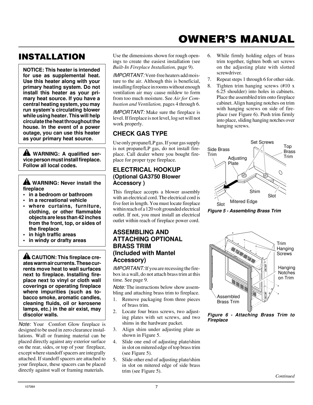 Desa LFP33PRA installation manual Installation, Check GAS Type, Electrical Hookup, Optional GA3750 Blower Accessory 