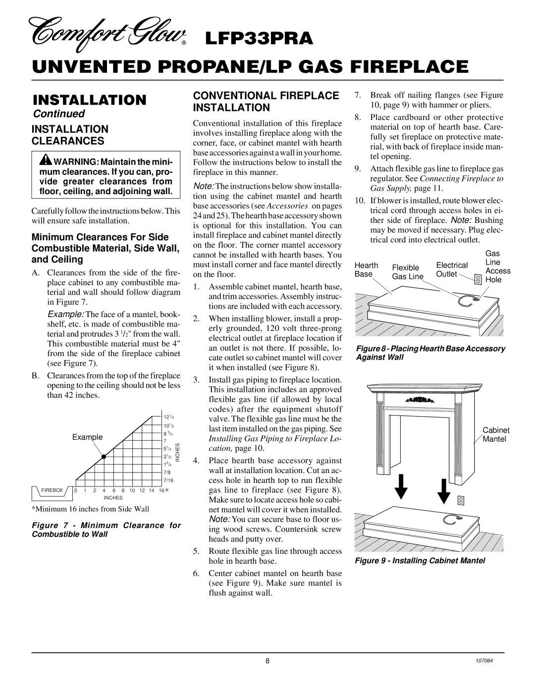 Desa LFP33PRA installation manual Installation Clearances, Conventional Fireplace Installation 