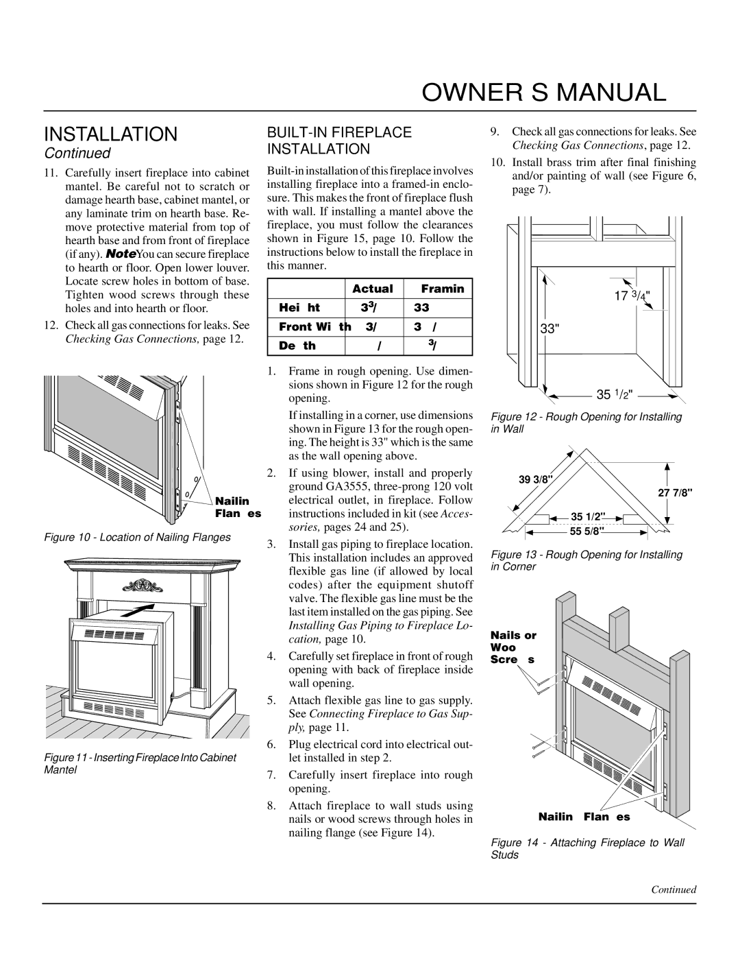 Desa LFP33PRA installation manual BUILT-IN Fireplace Installation, Location of Nailing Flanges 