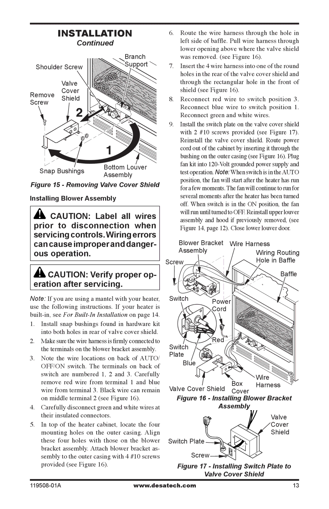 Desa LGCFTN, LGCFTP installation manual Can cause improper and danger, Installing Blower Assembly 