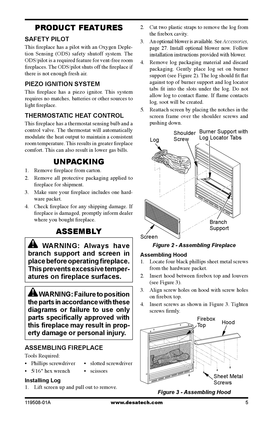 Desa LGCFTN, LGCFTP installation manual Product Features, Unpacking, Assembly 