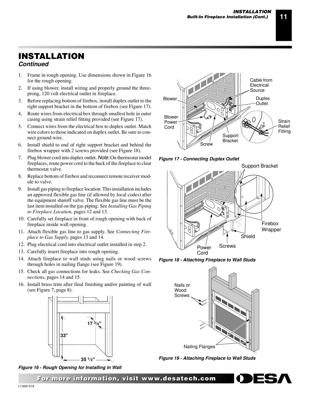 Desa LMFP33NR installation manual Support Bracket Firebox Wrapper Shield Power Screws Cord 