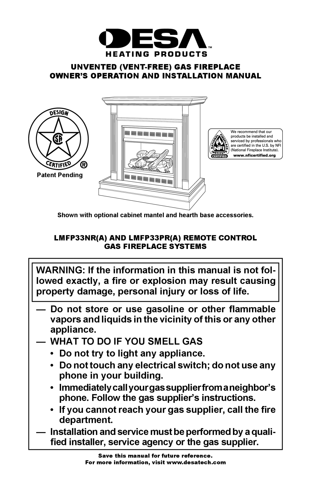 Desa LMFP33PR(A) installation manual What to do if YOU Smell GAS 