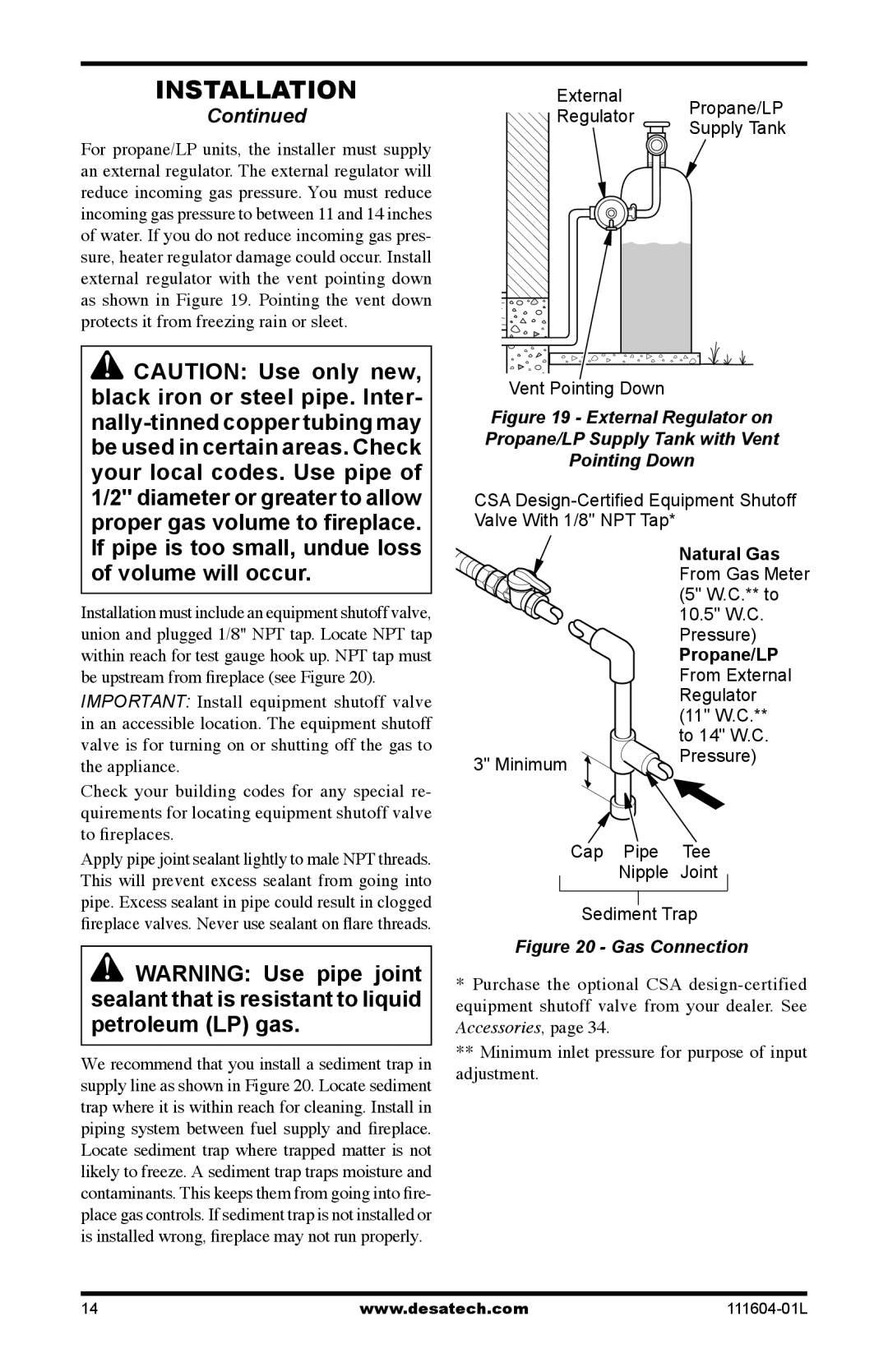 Desa LMFP33PR(A) installation manual Natural Gas, Propane/LP 