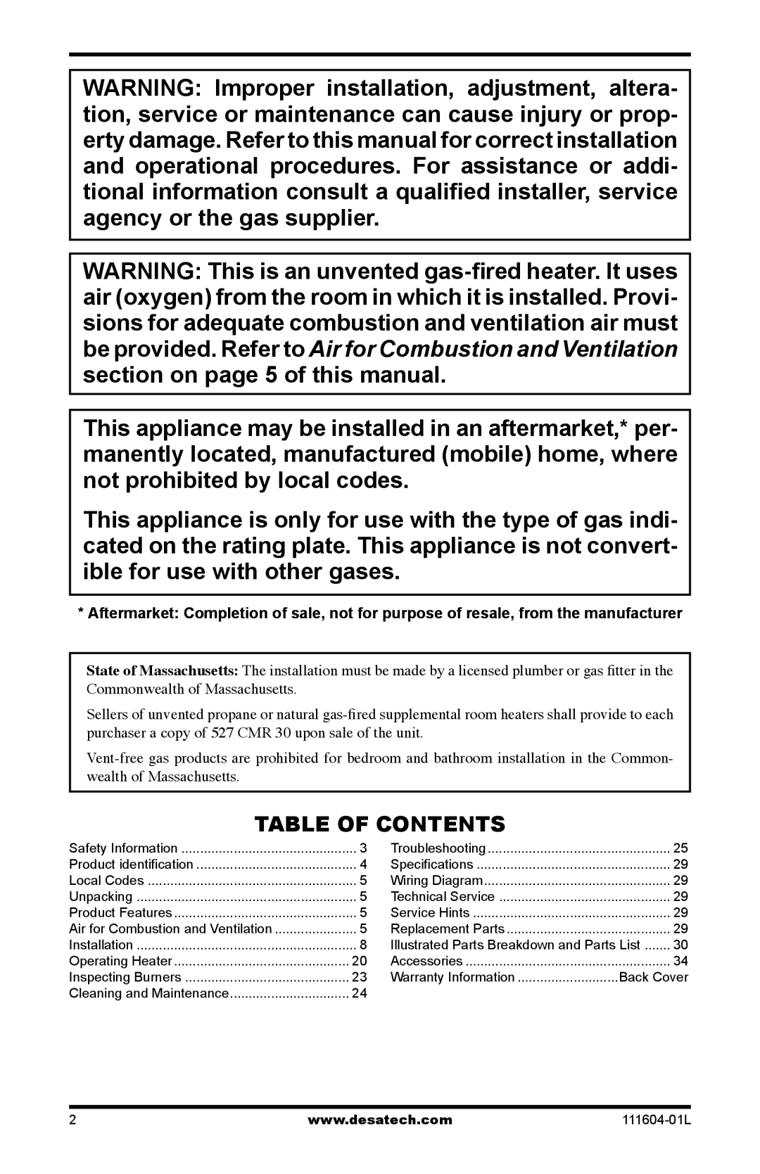 Desa LMFP33PR(A) installation manual Table of Contents 