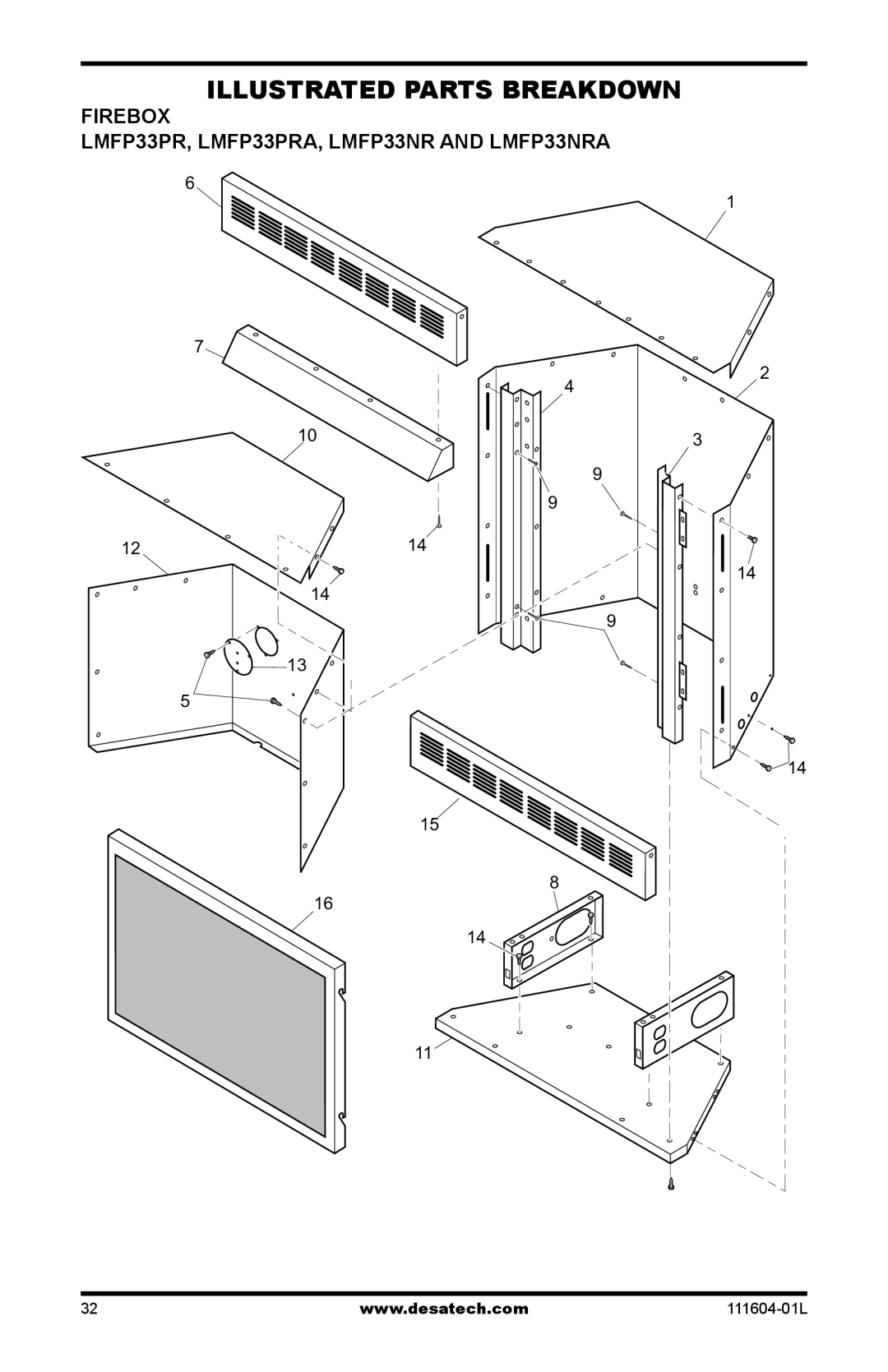 Desa LMFP33PR(A) installation manual Firebox LMFP33PR, LMFP33PRA, LMFP33NR and LMFP33NRA 