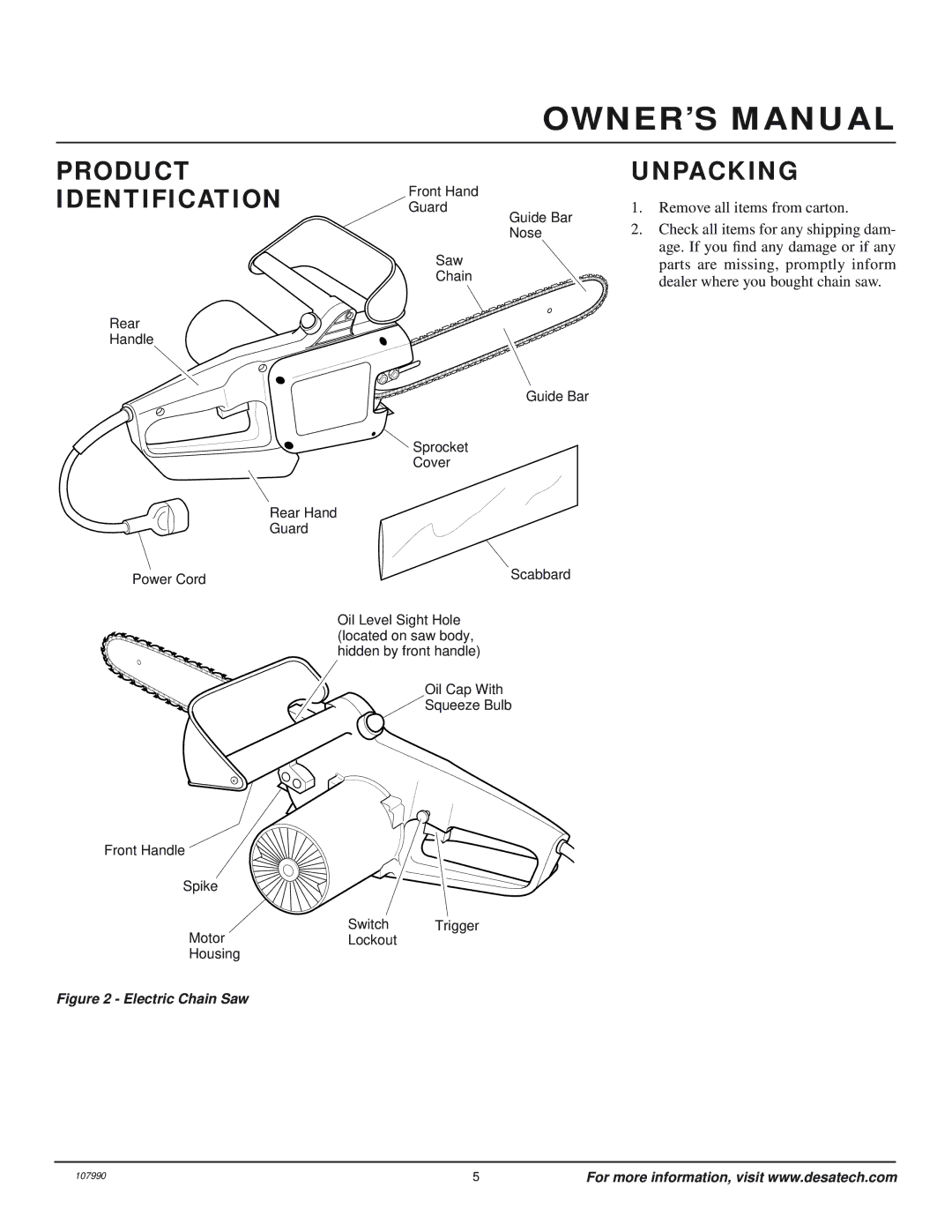 Desa 100089-07, LNT-2: 076728K, & 099039J owner manual Product, Unpacking 