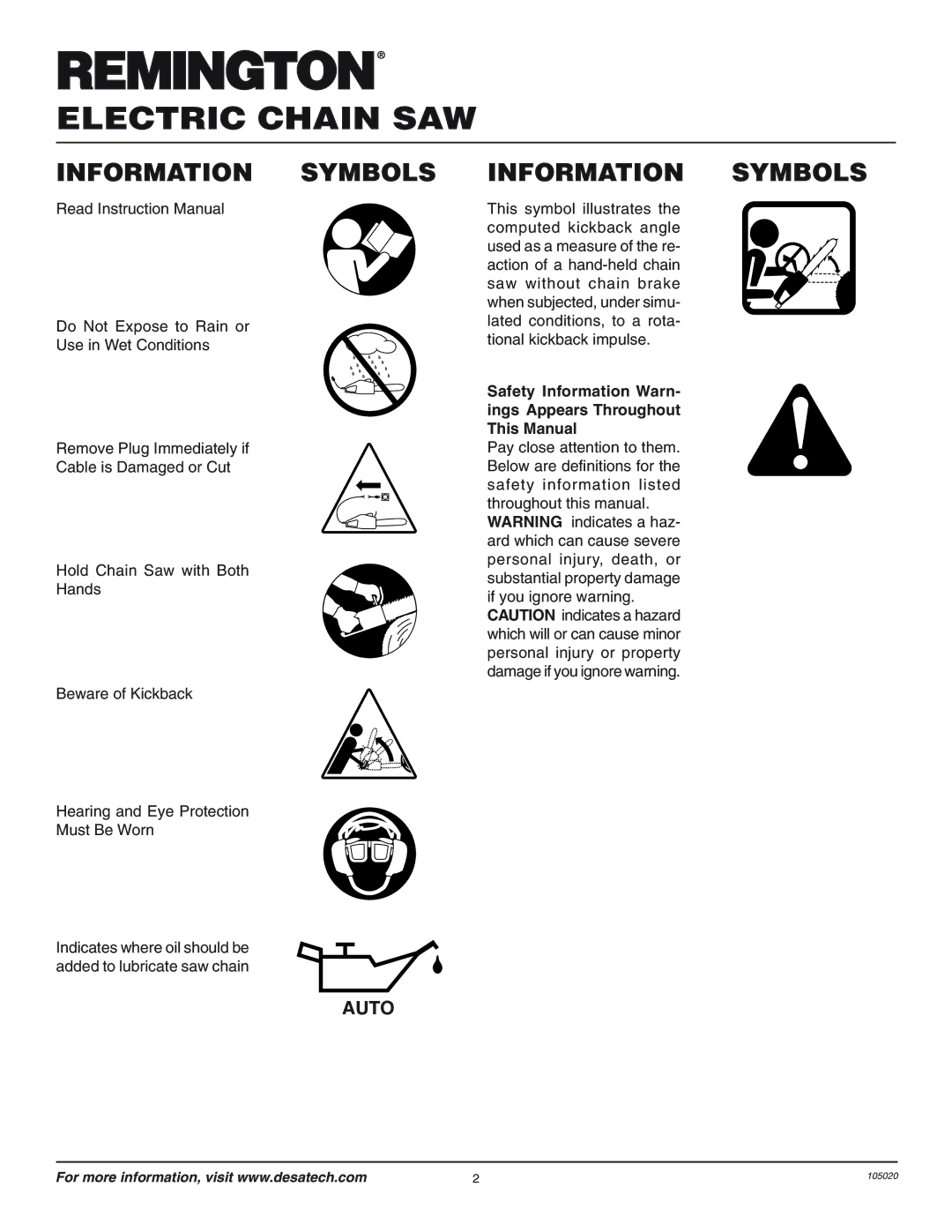 Desa EL-7 14-inch, LNT-3 12-inch, LNT-2 8-inch, EL-7 16-inch, LNT-2 10-inch Information Symbols Information Symbols, Auto 