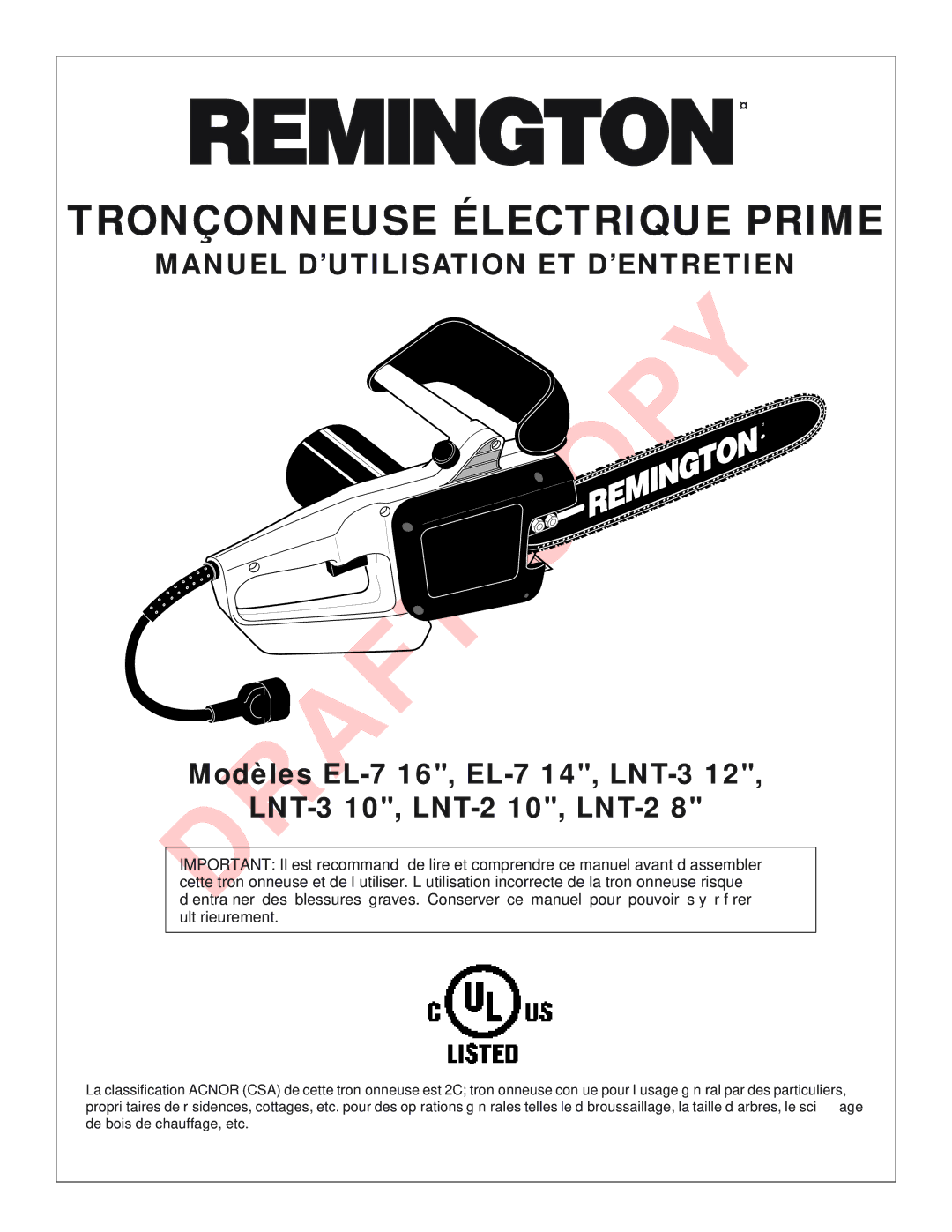 Desa EL-7 16-inch, LNT-3 12-inch, LNT-2 8-inch, EL-7 14-inch, LNT-2 10-inch, LNT-3 10-inch owner manual Copy 