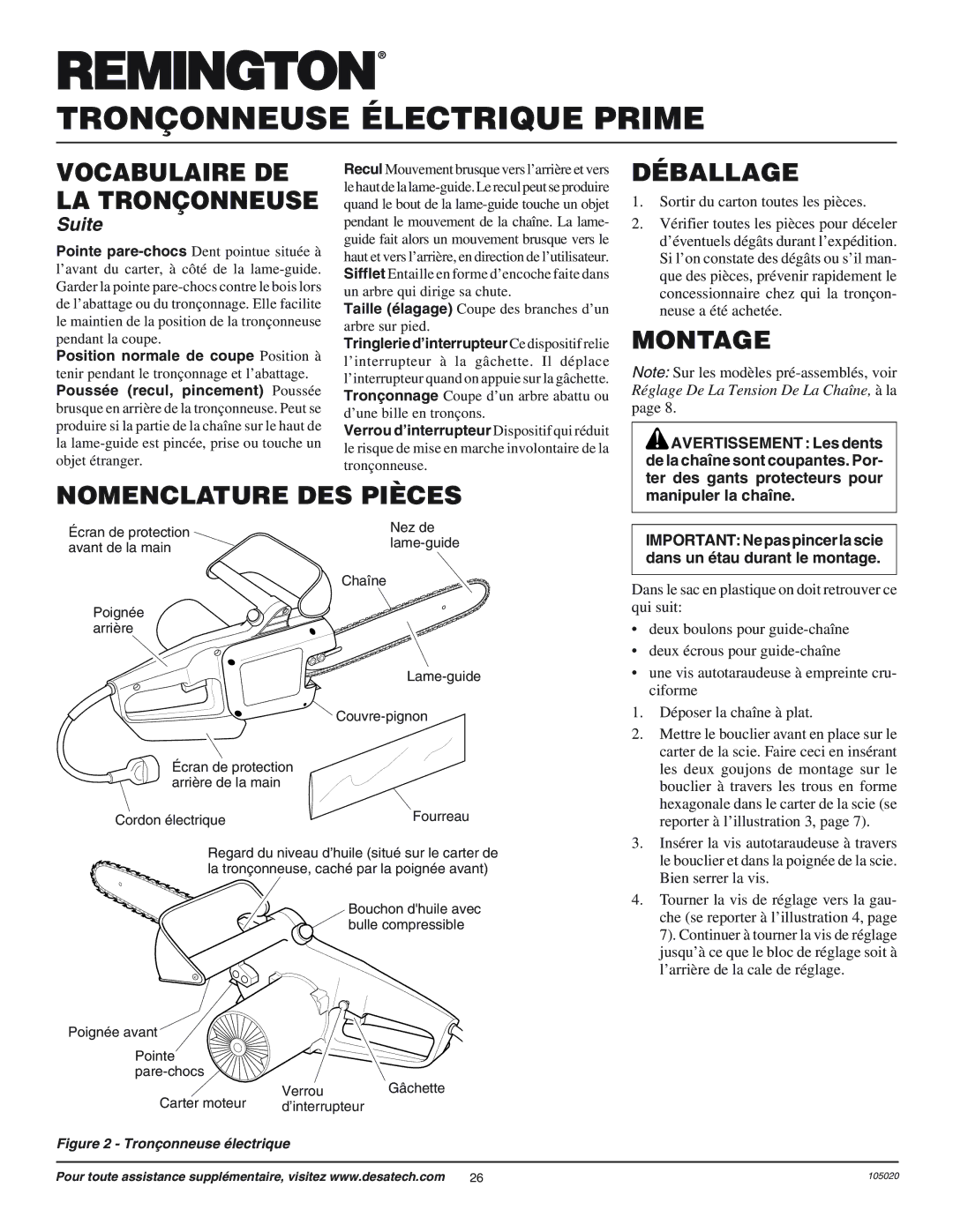 Desa EL-7 14-inch Déballage, Montage, Nomenclature DES Pièces, Taille Žlagage Coupe des branches d’un arbre sur pied 