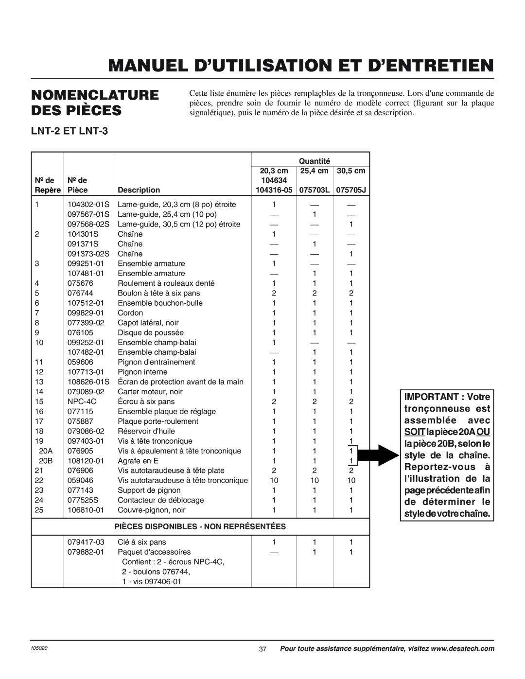 Desa LNT-2 8-inch, LNT-3 12-inch, EL-7 14-inch, EL-7 16-inch, LNT-2 10-inch, LNT-3 10-inch owner manual QuantitŽ 20,3 cm 