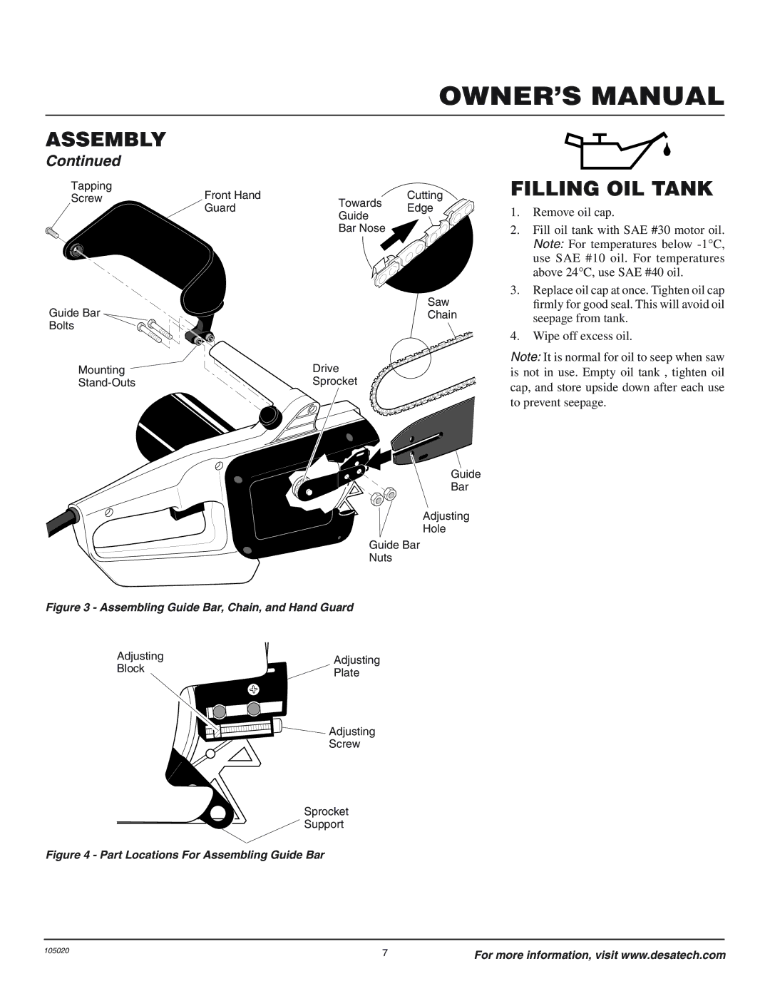 Desa LNT-2 8-inch, LNT-3 12-inch, EL-7 14-inch, EL-7 16-inch, LNT-2 10-inch, LNT-3 10-inch owner manual Filling OIL Tank, Edge 