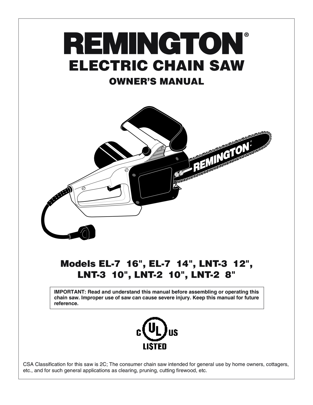 Desa LNT-2 8-inch, LNT-3 12-inch, EL-7 14-inch, EL-7 16-inch owner manual LNT-3 10, LNT-2 10, LNT-2, Electric Chain Saw 