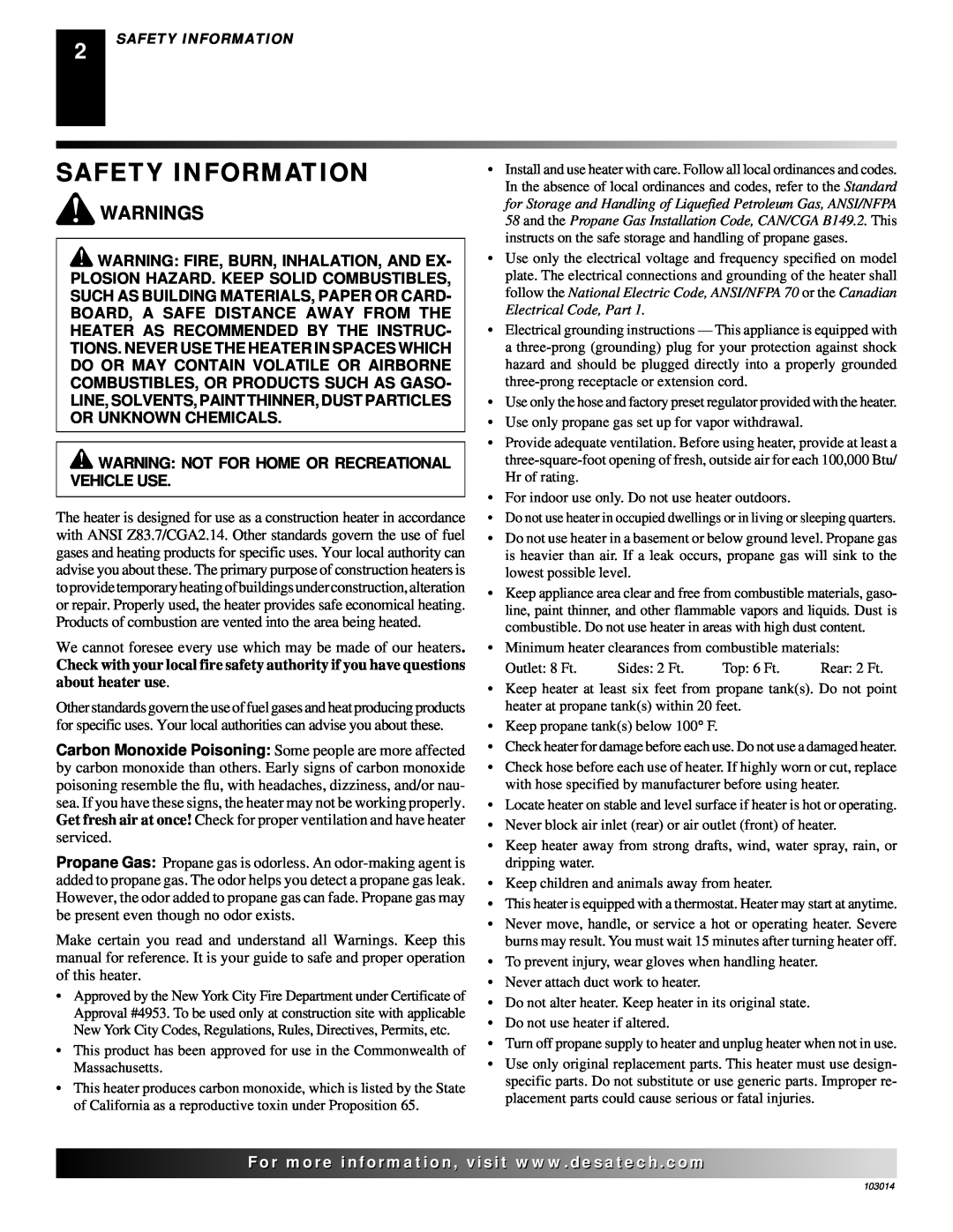 Desa LP155AT owner manual Safety Information, Warnings, Warning Not For Home Or Recreational Vehicle Use 
