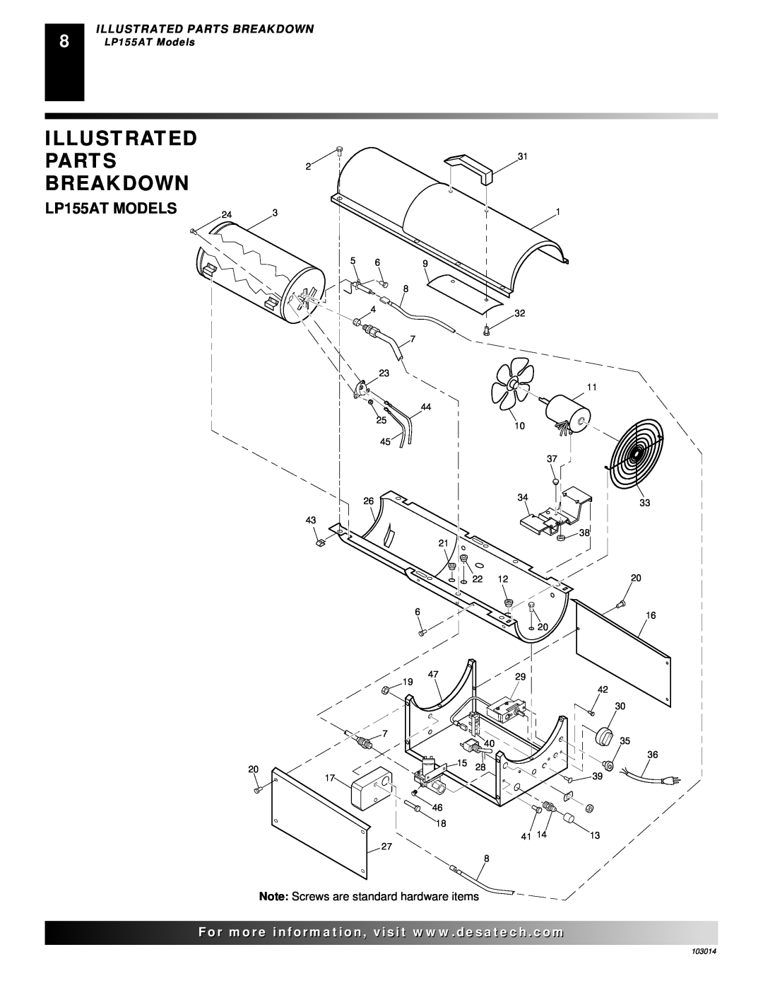 Desa owner manual Illustrated Parts Breakdown, LP155AT Models 