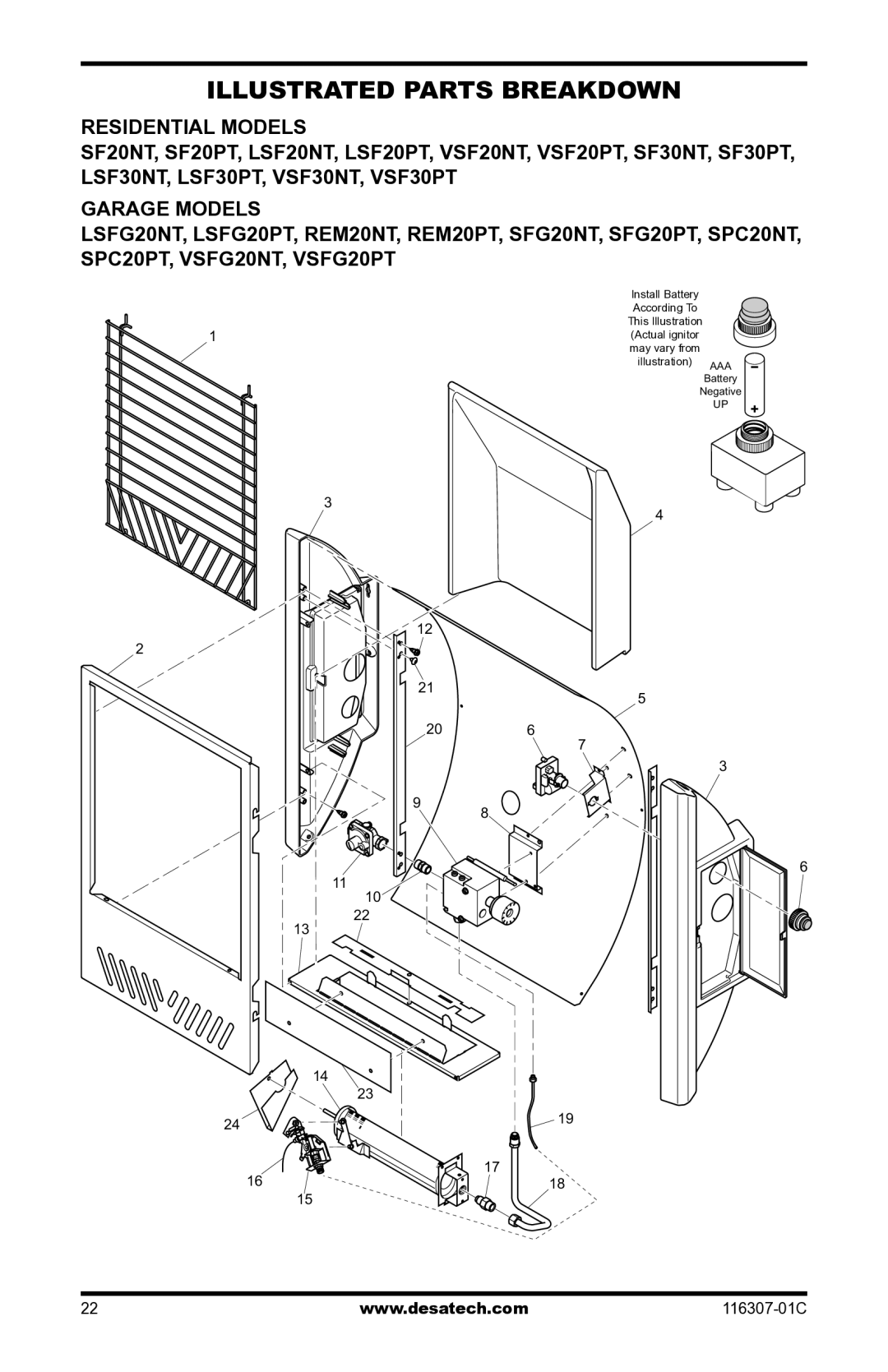 Desa LSFG20NT, VSF30PT installation manual Illustrated Parts Breakdown 