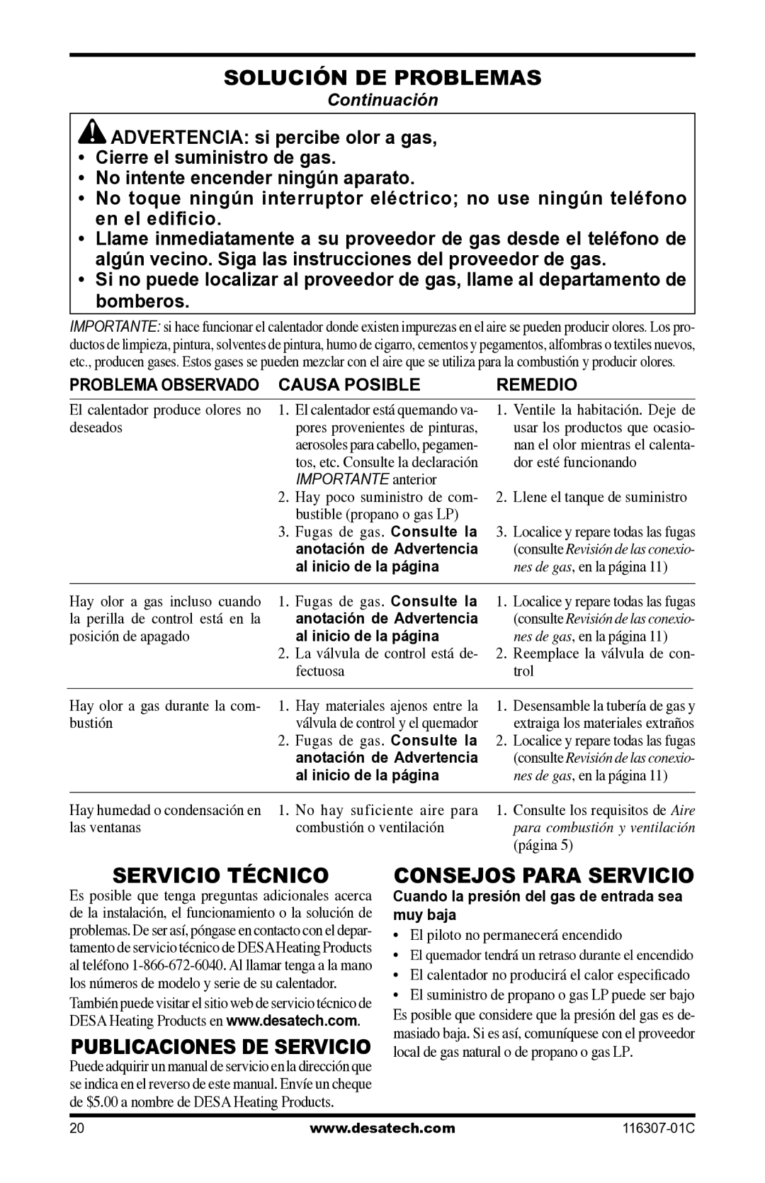 Desa LSFG20NT, VSF30PT Servicio técnico, Publicaciones de servicio, Consejos para servicio, Al inicio de la página 