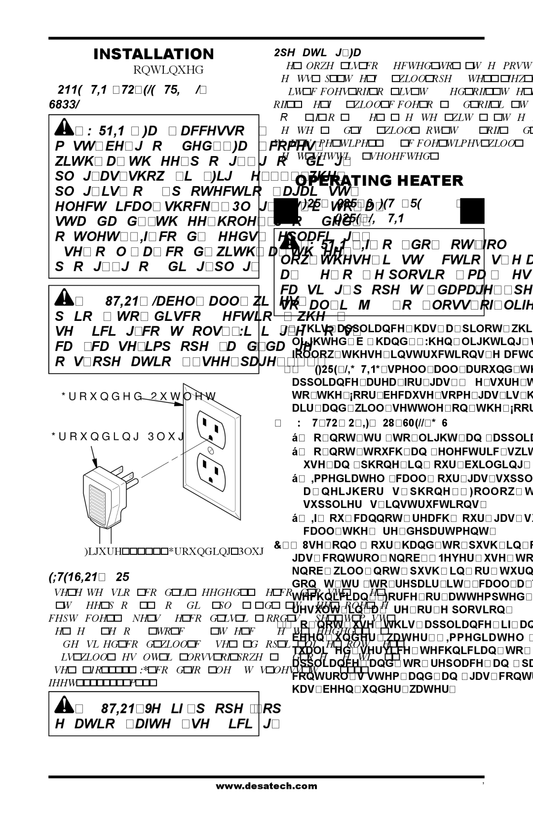 Desa VSL18NT, VSL18PT installation manual Operating Heater, Connecting to Electrical Supply, Extension Cord 