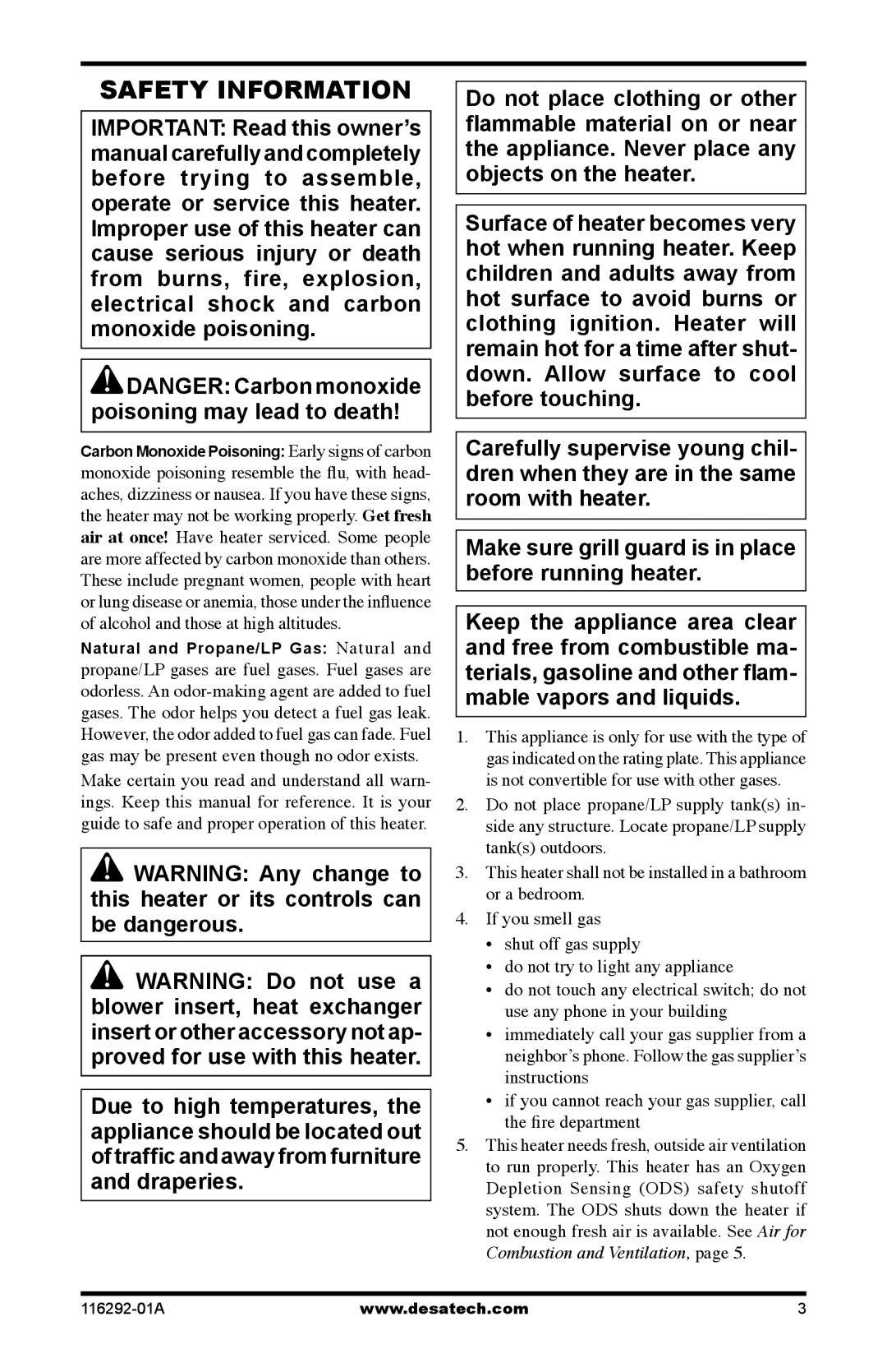 Desa LSL18PT, LSL18NT, VSL18PT, VSL18NT installation manual Safety Information 