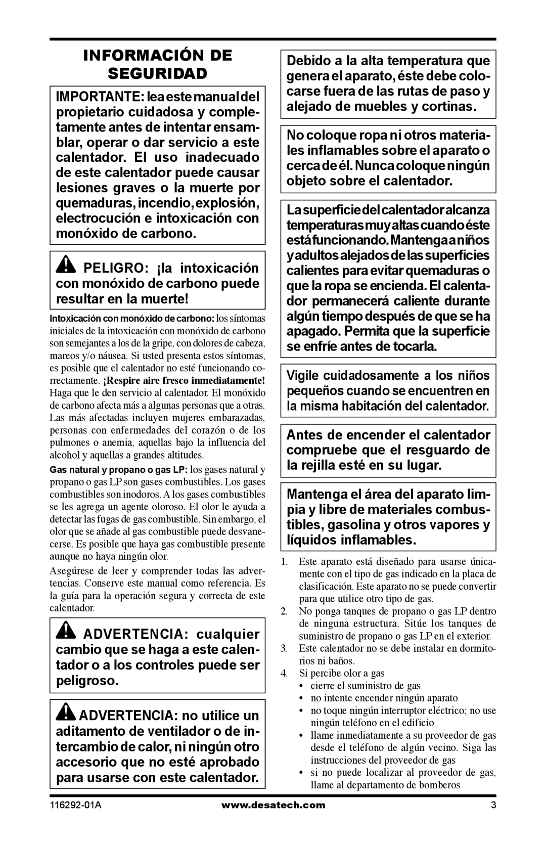 Desa LSL18NT, LSL18PT, VSL18PT, VSL18NT installation manual Información DE Seguridad 