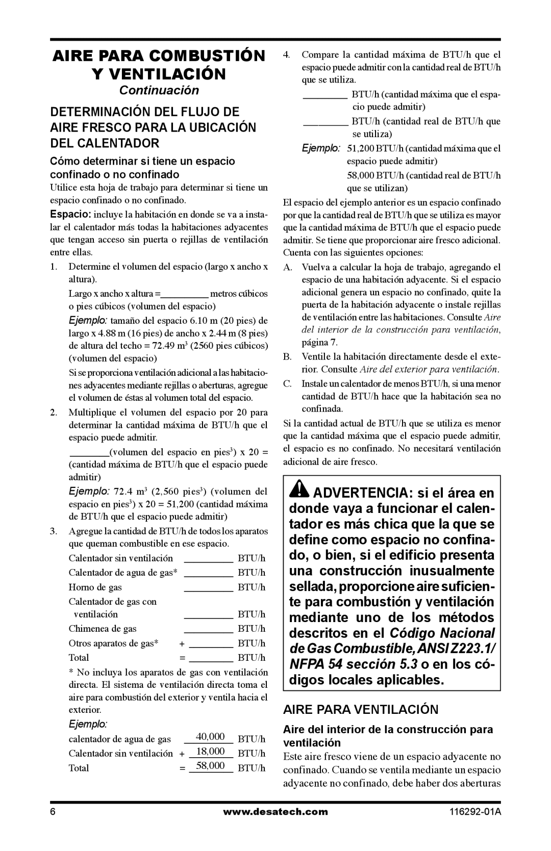 Desa VSL18PT, LSL18PT, LSL18NT, VSL18NT Aire Para Ventilación, Aire del interior de la construcción para ventilación 