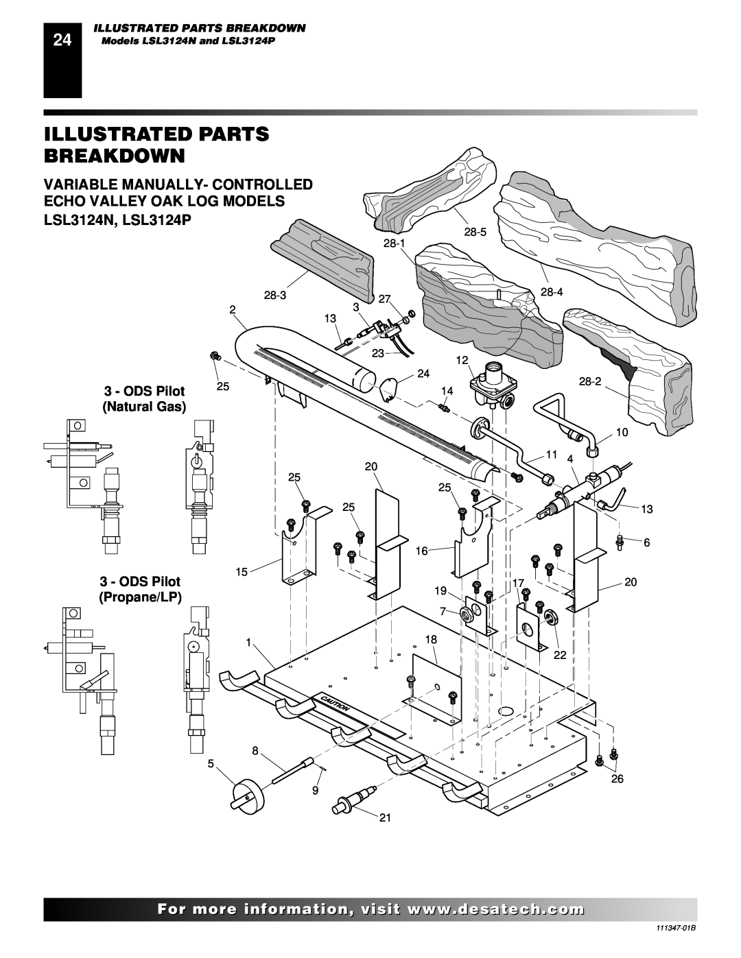 Desa Illustrated Parts Breakdown, Variable Manually- Controlled, ECHO VALLEY OAK LOG MODELS LSL3124N, LSL3124P 
