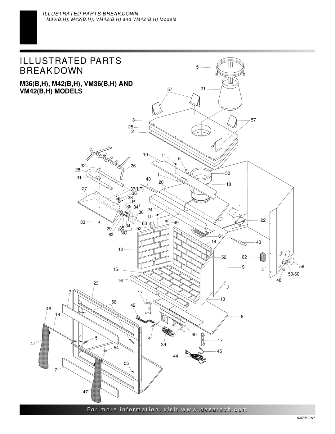 Desa M36, M42, VM36, VM42 installation manual Illustrated Parts Breakdown, VM42B,H Models 