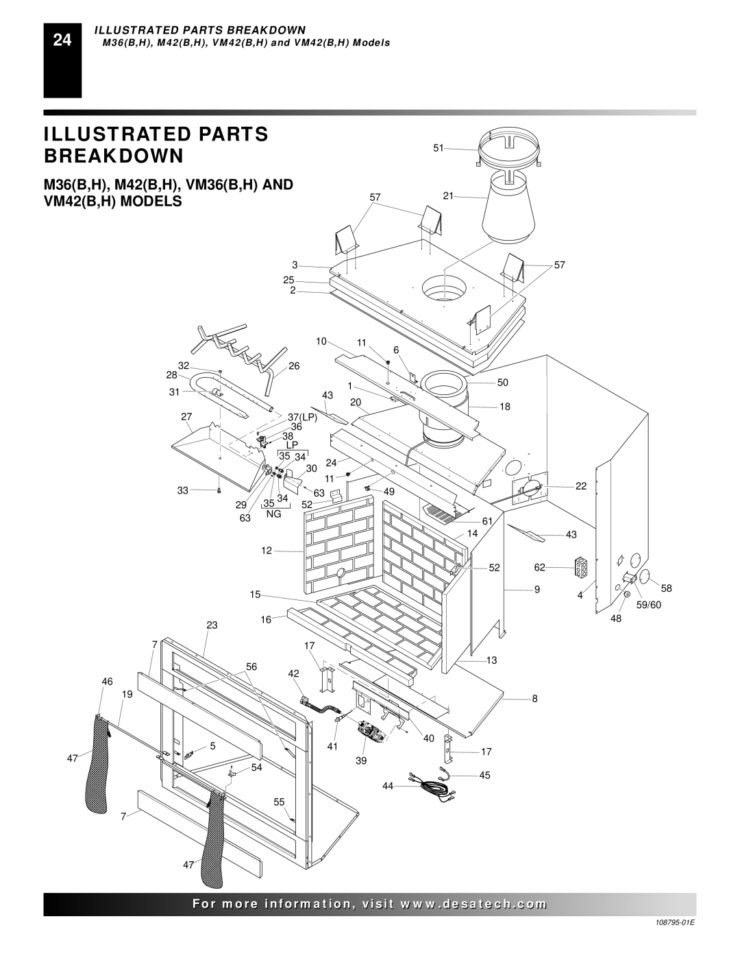 Desa M36 installation manual Illustrated Parts Breakdown, VM42B,H Models 