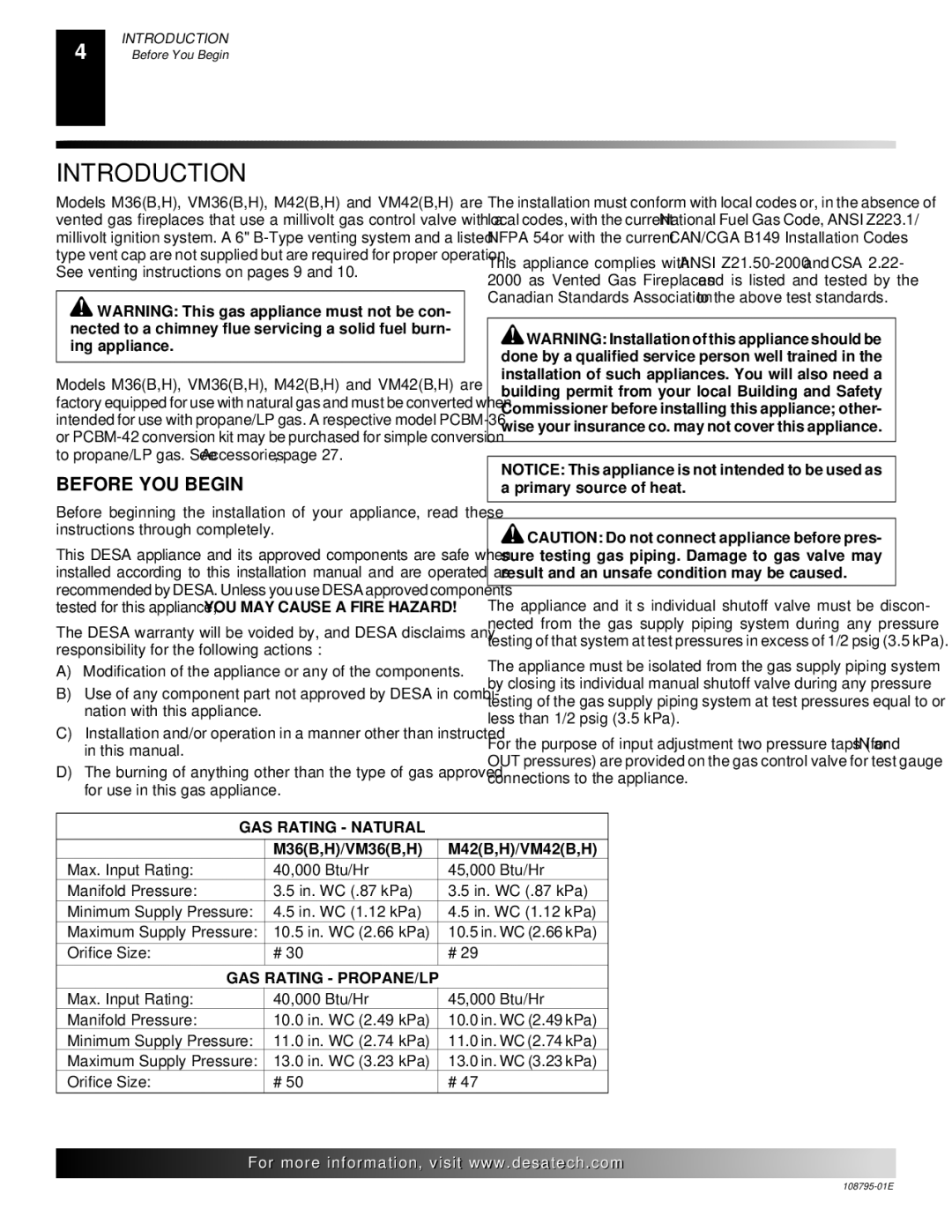 Desa installation manual Introduction, Before YOU Begin, M36B,H/VM36B,H M42B,H/VM42B,H 