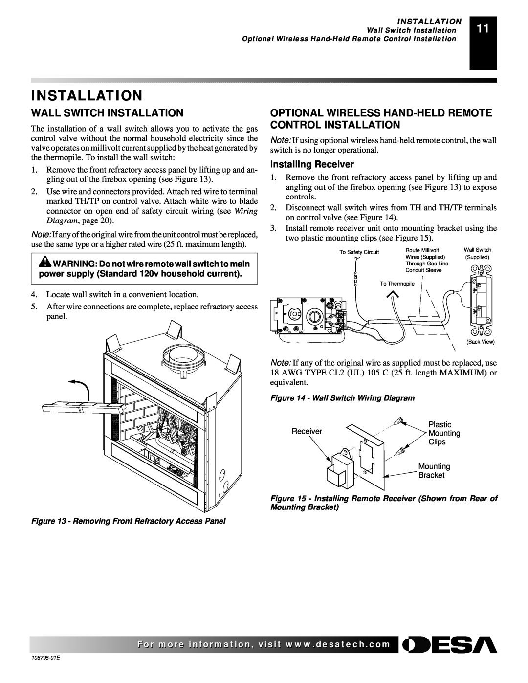 Desa VM42, M36 installation manual Wall Switch Installation 