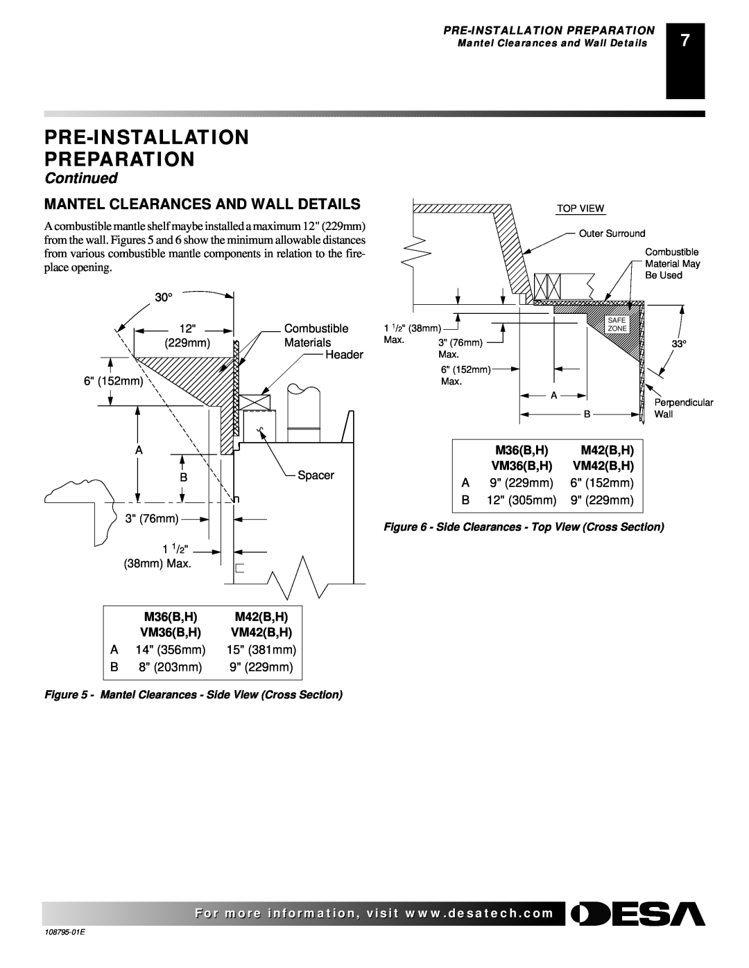 Desa installation manual Pre-Installation Preparation, Continued, VM36B,H, VM42B,H 