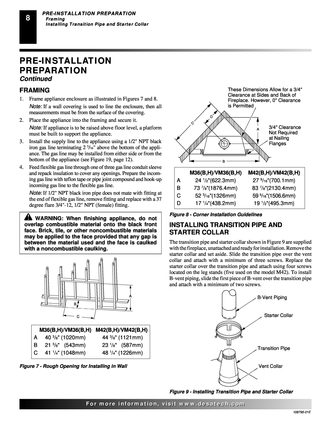 Desa installation manual Pre-Installation Preparation, Continued, M36B,H/VM36B,H, M42B,H/VM42B,H 