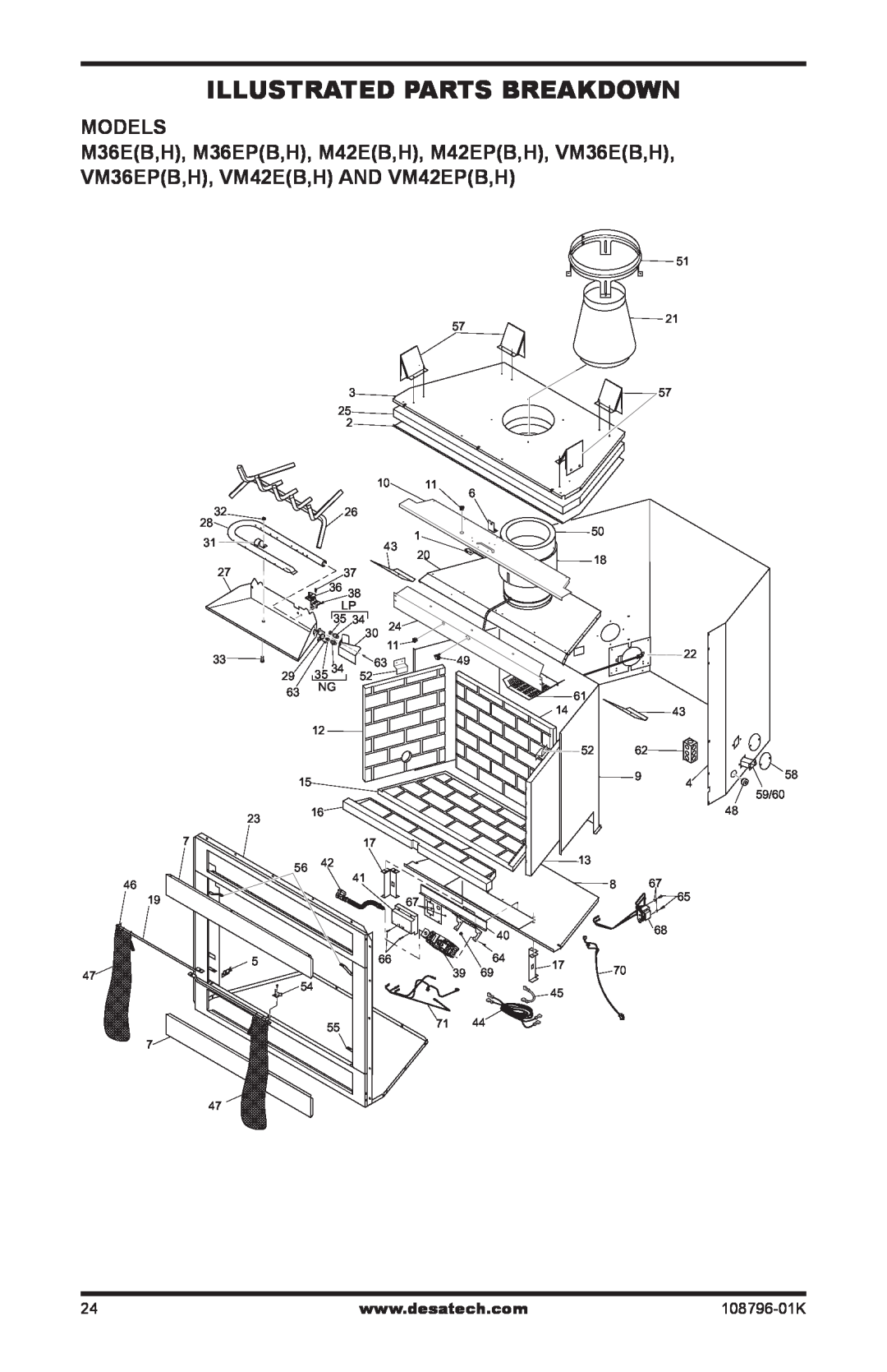 Desa H) AND VM42EP(B, VM36EP installation manual Illustrated Parts Breakdown, Models 