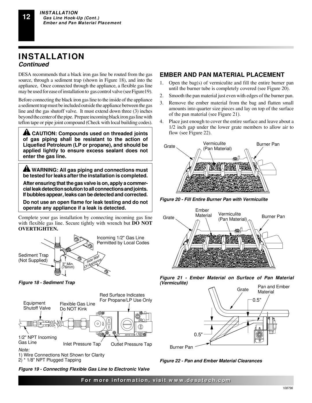 Desa VM36E, VM42E installation manual Ember and PAN Material Placement, Overtighten 