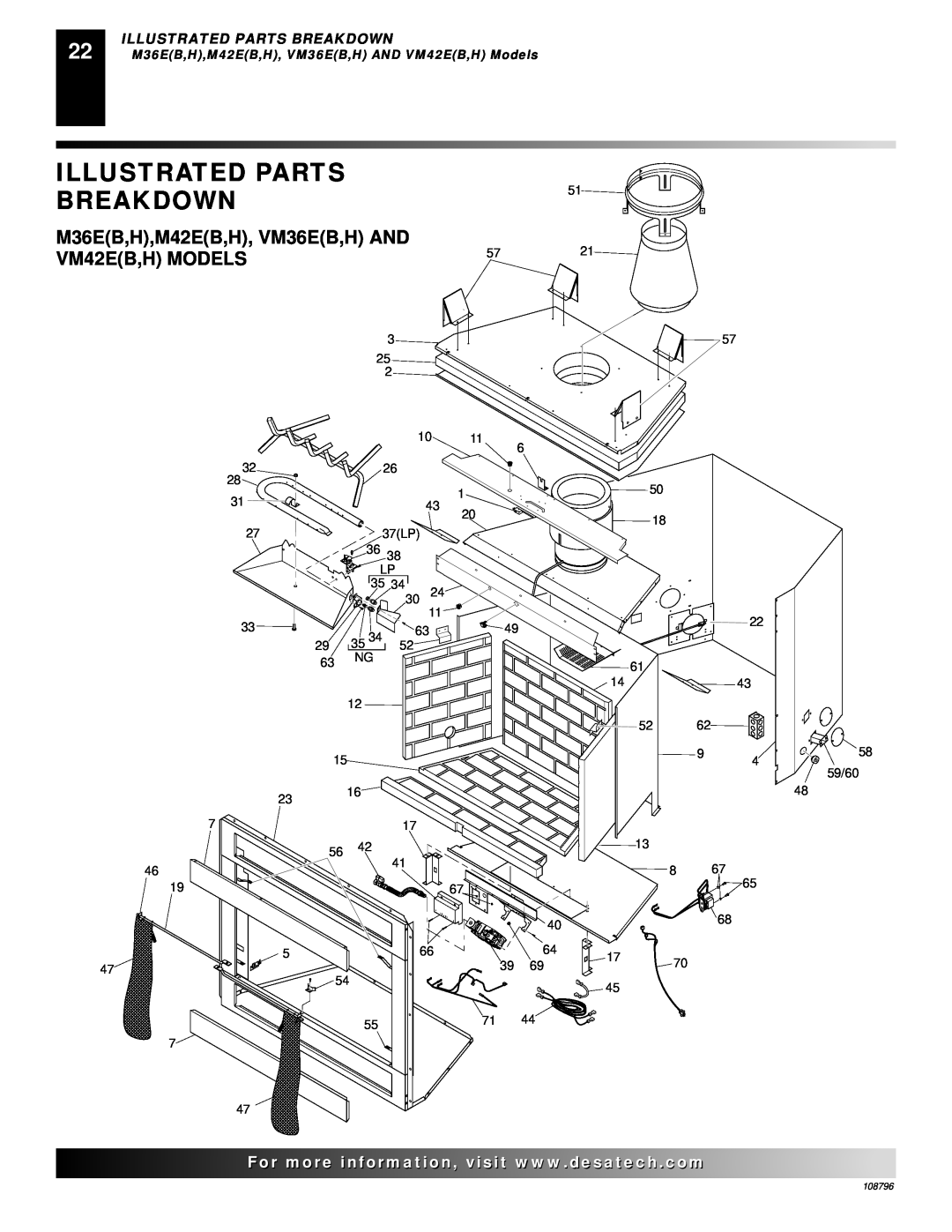 Desa installation manual M36EB,H,M42EB,H, VM36EB,H AND, VM42EB,H MODELS, Illustrated Parts Breakdown 