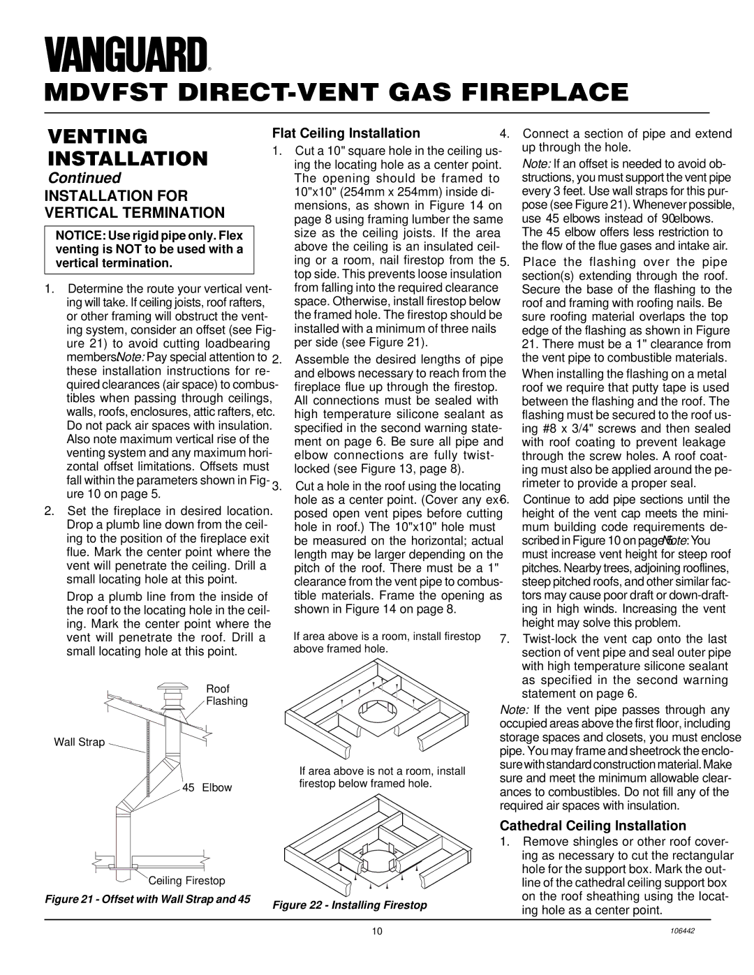 Desa MDVFST Installation for Vertical Termination, Flat Ceiling Installation, Cathedral Ceiling Installation 