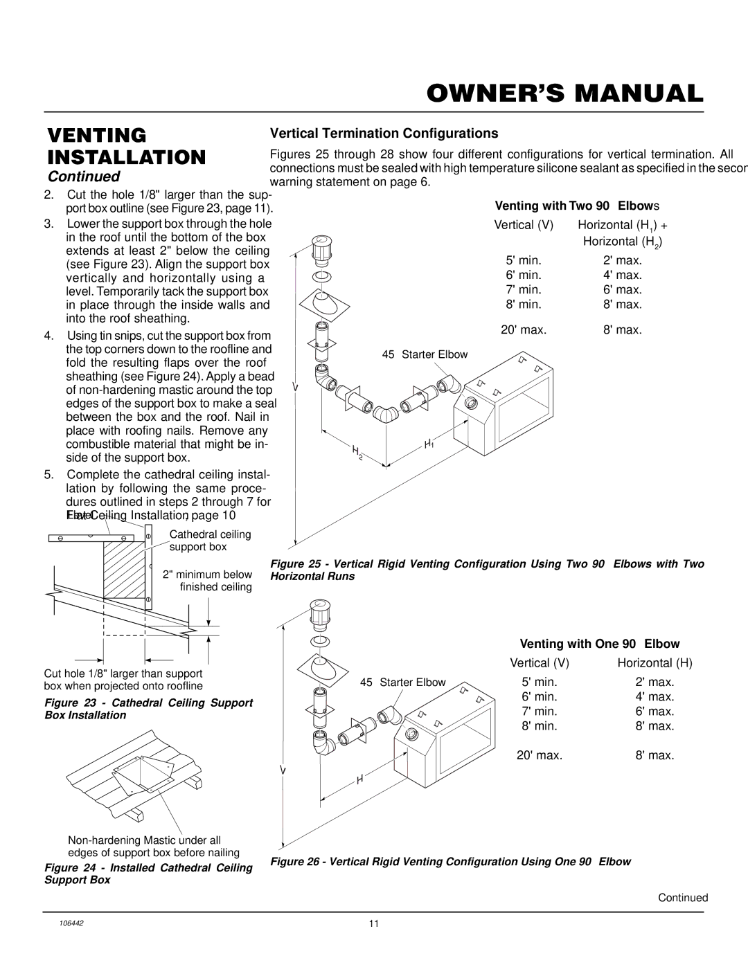 Desa MDVFST installation manual Vertical Termination Configurations, Venting with One 90 Elbow 