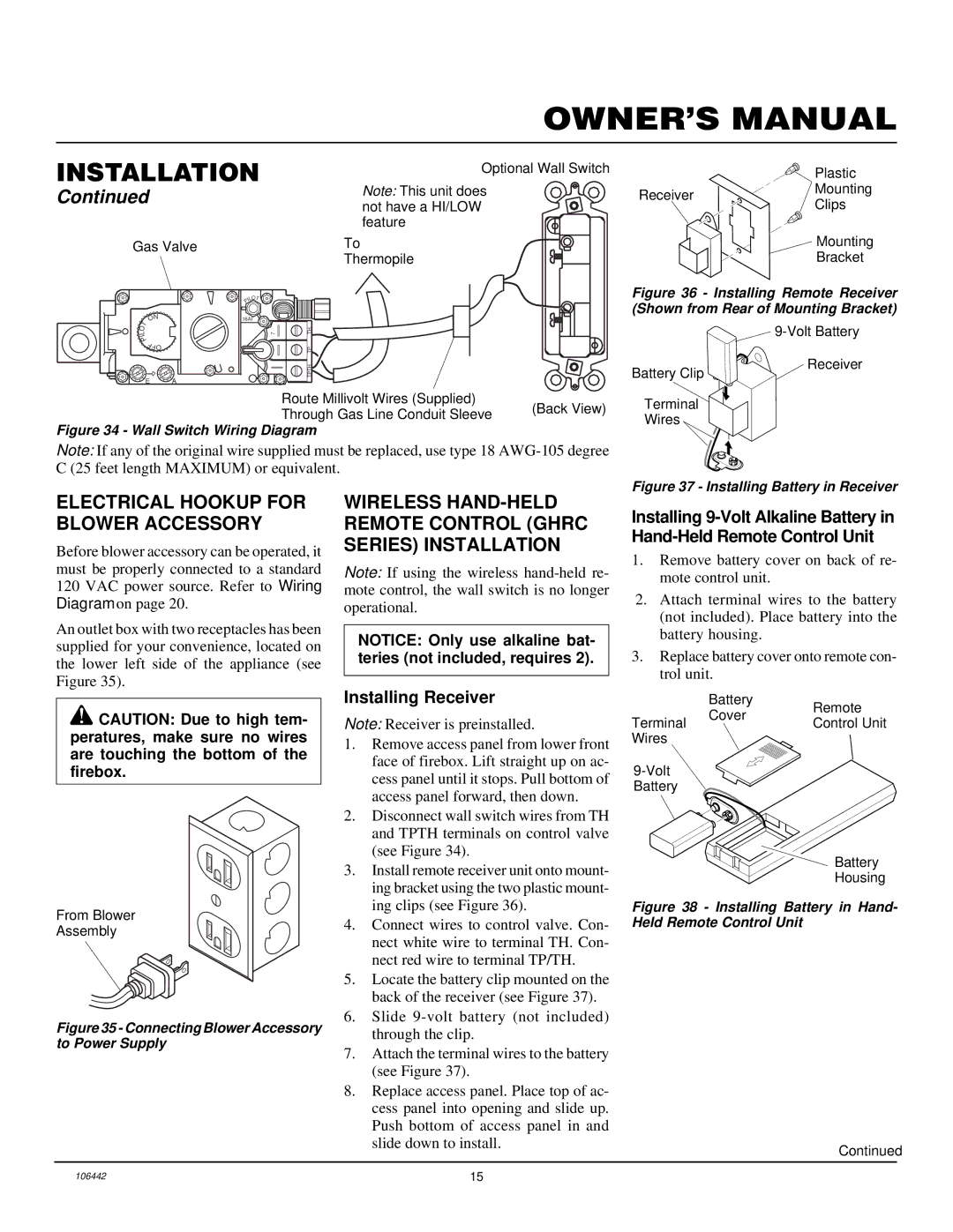 Desa MDVFST Electrical Hookup for Blower Accessory, Wireless HAND-HELD Remote Control Ghrc Series Installation 